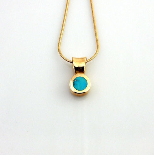 14kt Gold Sleeping Beauty Turquoise Inlay Pendant - DeSantis