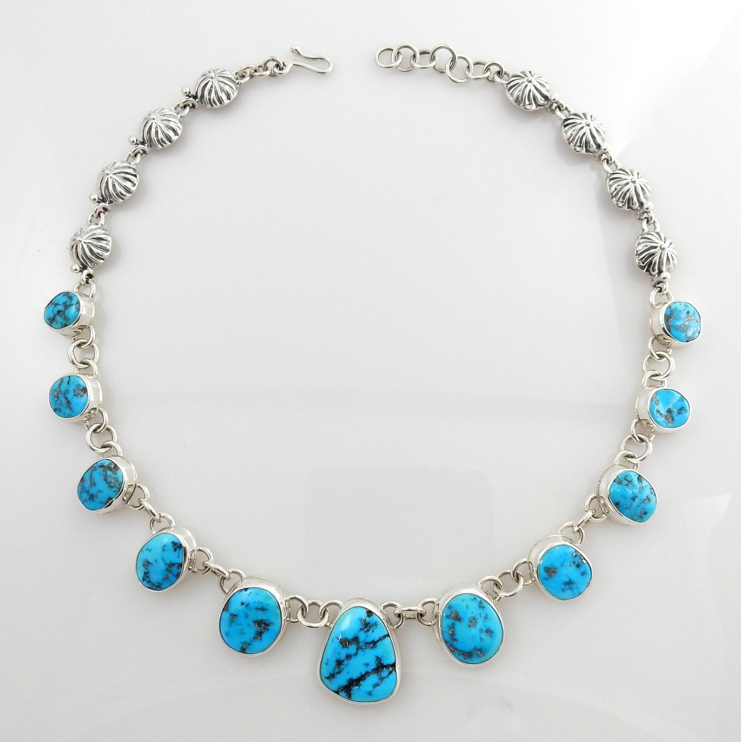 19" Inch Handmade Sterling Silver Blue Turquoise Adjustable Necklace - DeSantis