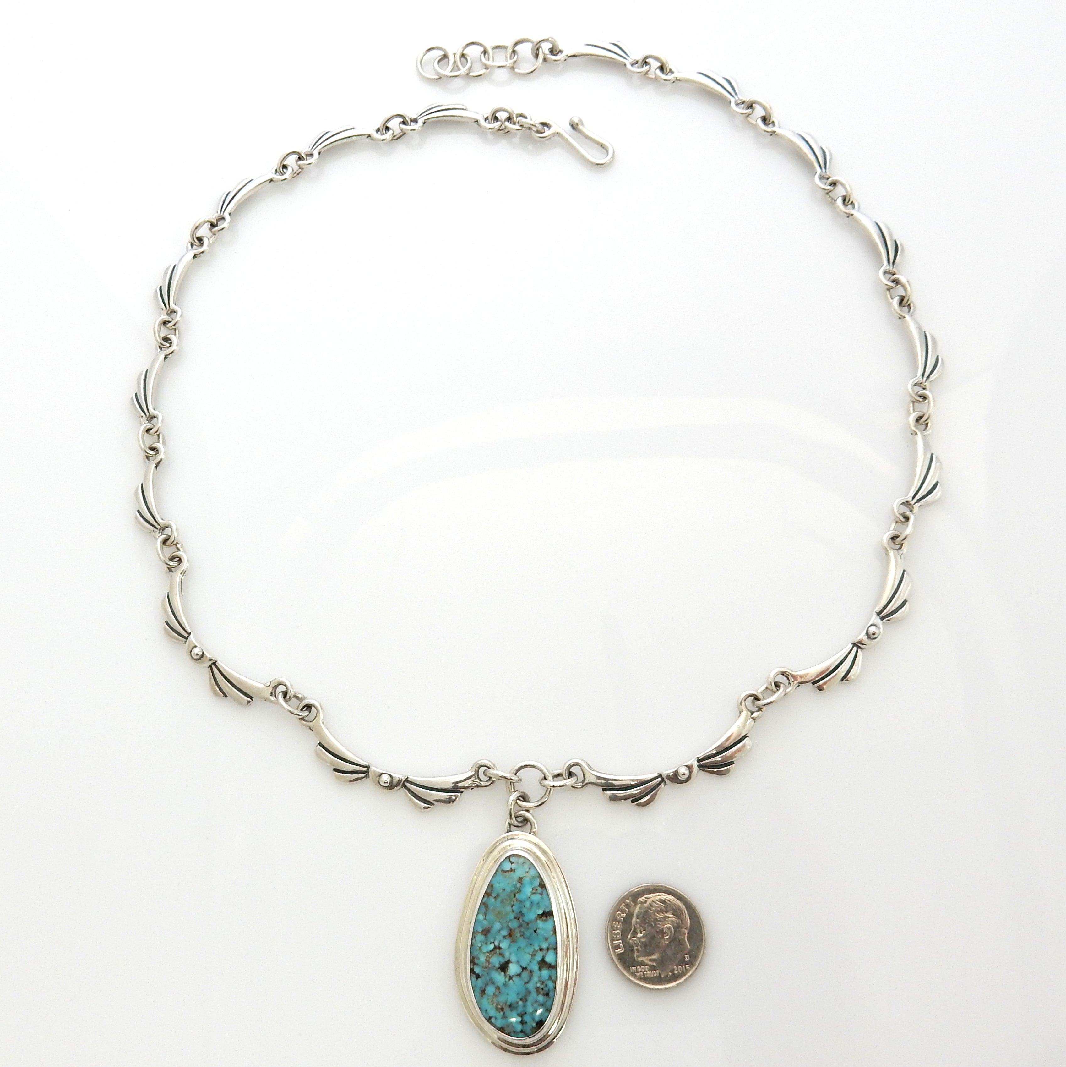 Beautiful Adjustable 20.5" Inch Handmade Sterling Silver Blue Natural Turquoise Necklace