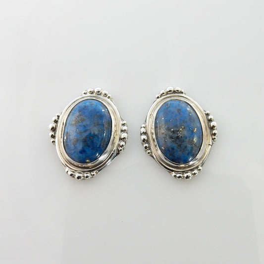 Sterling Silver Denim Lapis Handmade Post Earrings