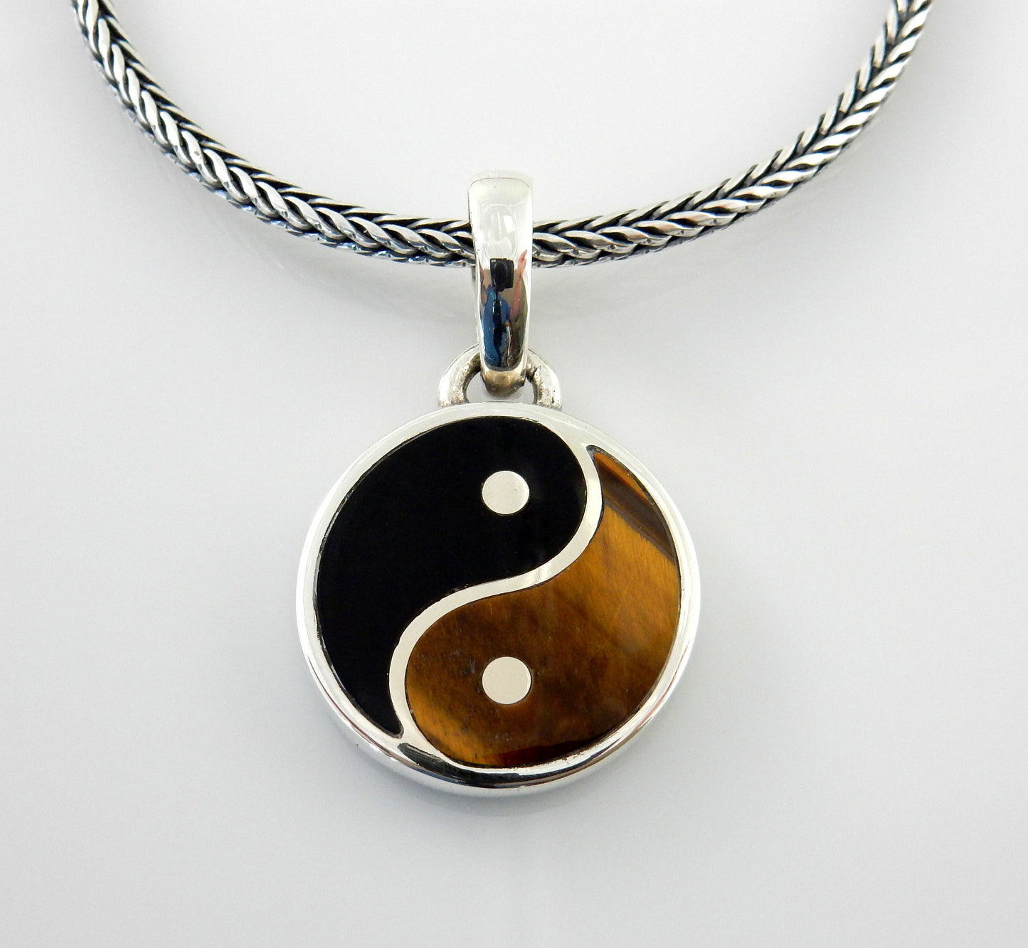 Black Onyx Tiger's Eye Silver Yin Yang Pendant