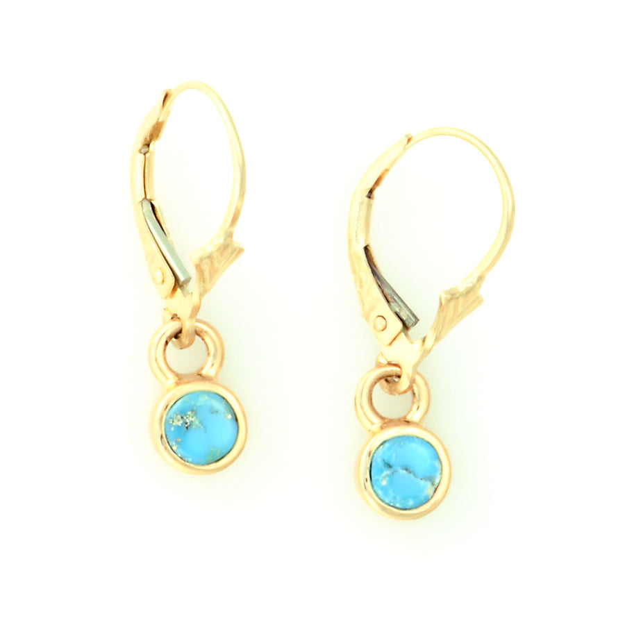 14kt Gold Turquoise Round Dangle Inlay Earrings