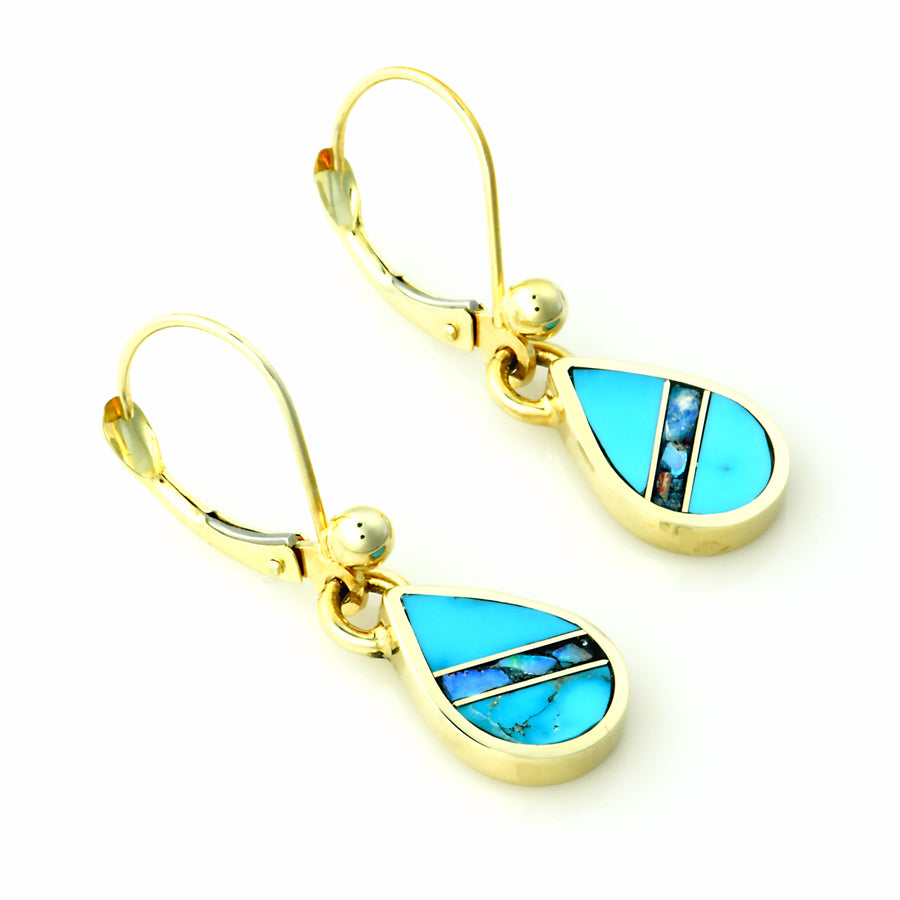 14kt Gold Turquoise Opal Inlay Earrings