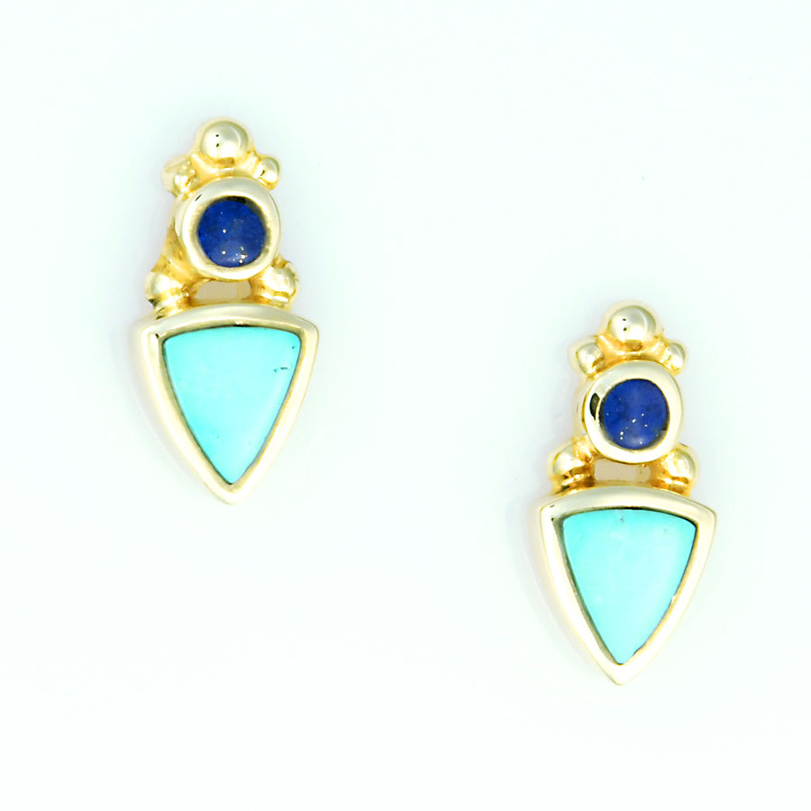 14kt Gold Turquoise Lapis Lazuli Inlay Earrings