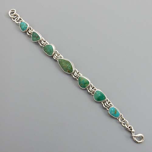 Adjustable Handmade Sterling Silver Turquoise Link Bracelet - DeSantis