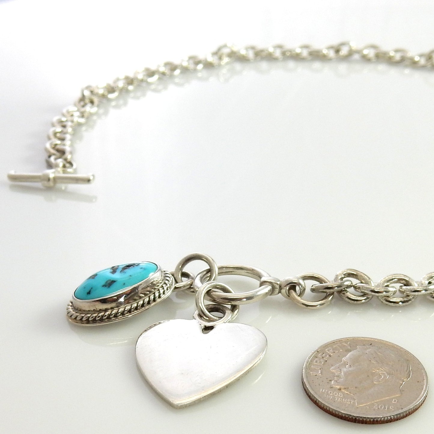 Beautiful 15.25" Inch Handmade Sterling Silver Blue Kingman Turquoise Necklace - DeSantis