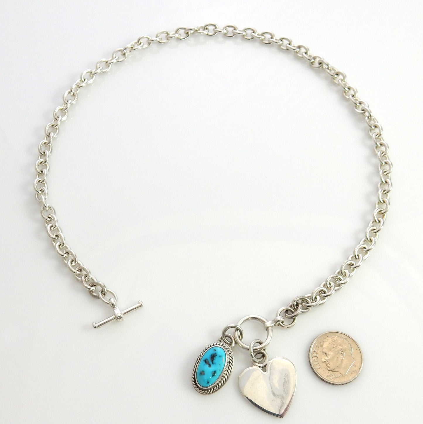 Beautiful 15.25" Inch Handmade Sterling Silver Blue Kingman Turquoise Necklace - DeSantis