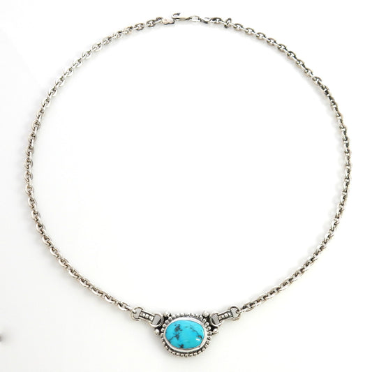 Beautiful 19 1/2" Inch Handmade Sterling Silver Blue Kingman Turquoise Necklace - DeSantis