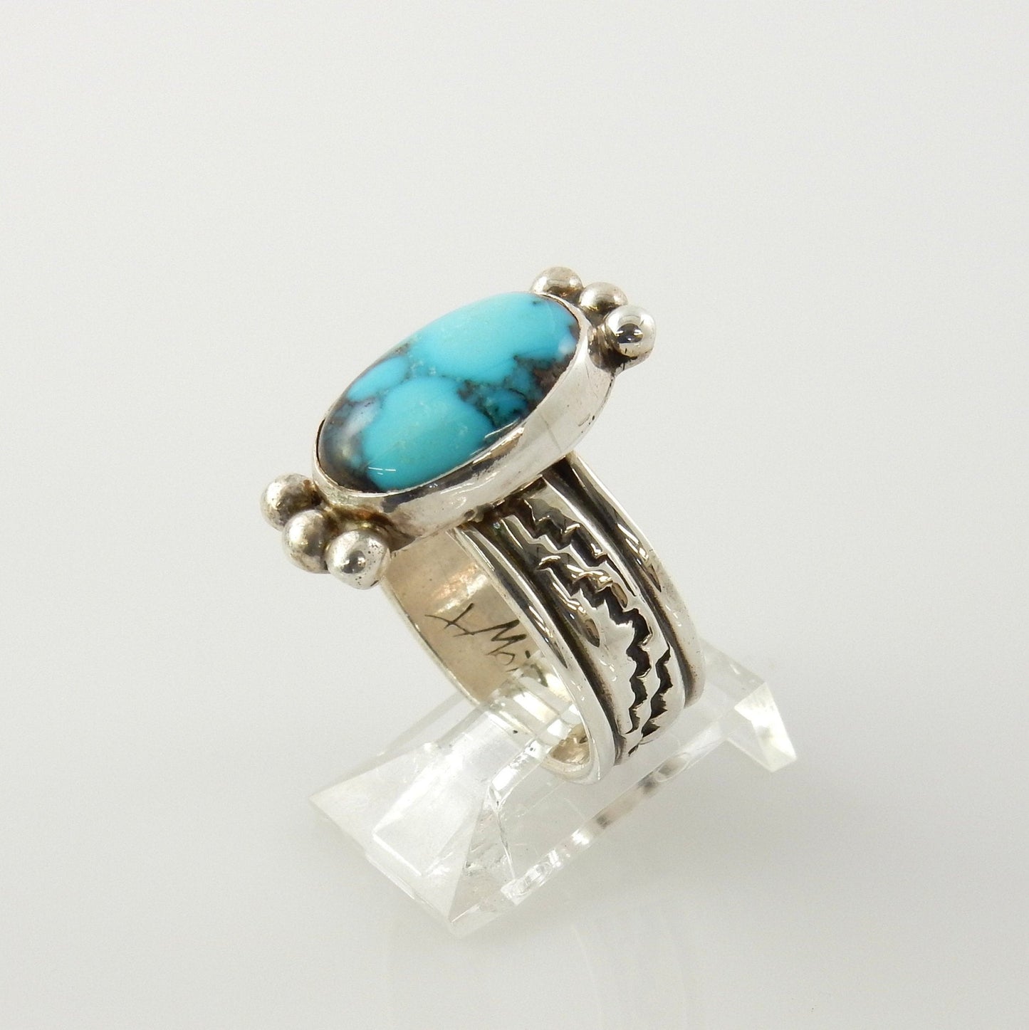 Genuine Turquoise Ring, Sterling Silver Ring, boho turquoise ring, anniversary gift, southwestern silver turquoise ring size 8.5 - DeSantis