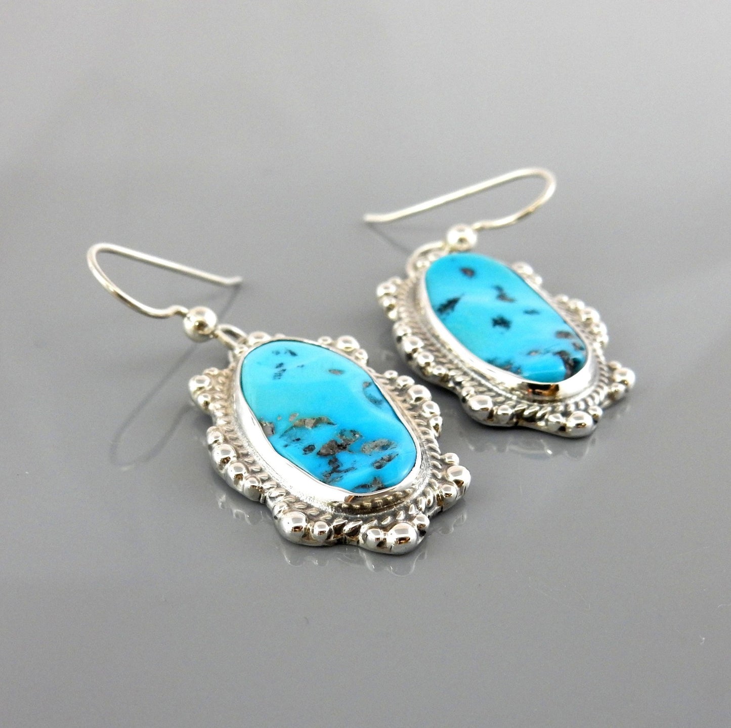 Handmade Sterling Silver Kingman Turquoise Dangle Earrings - DeSantis