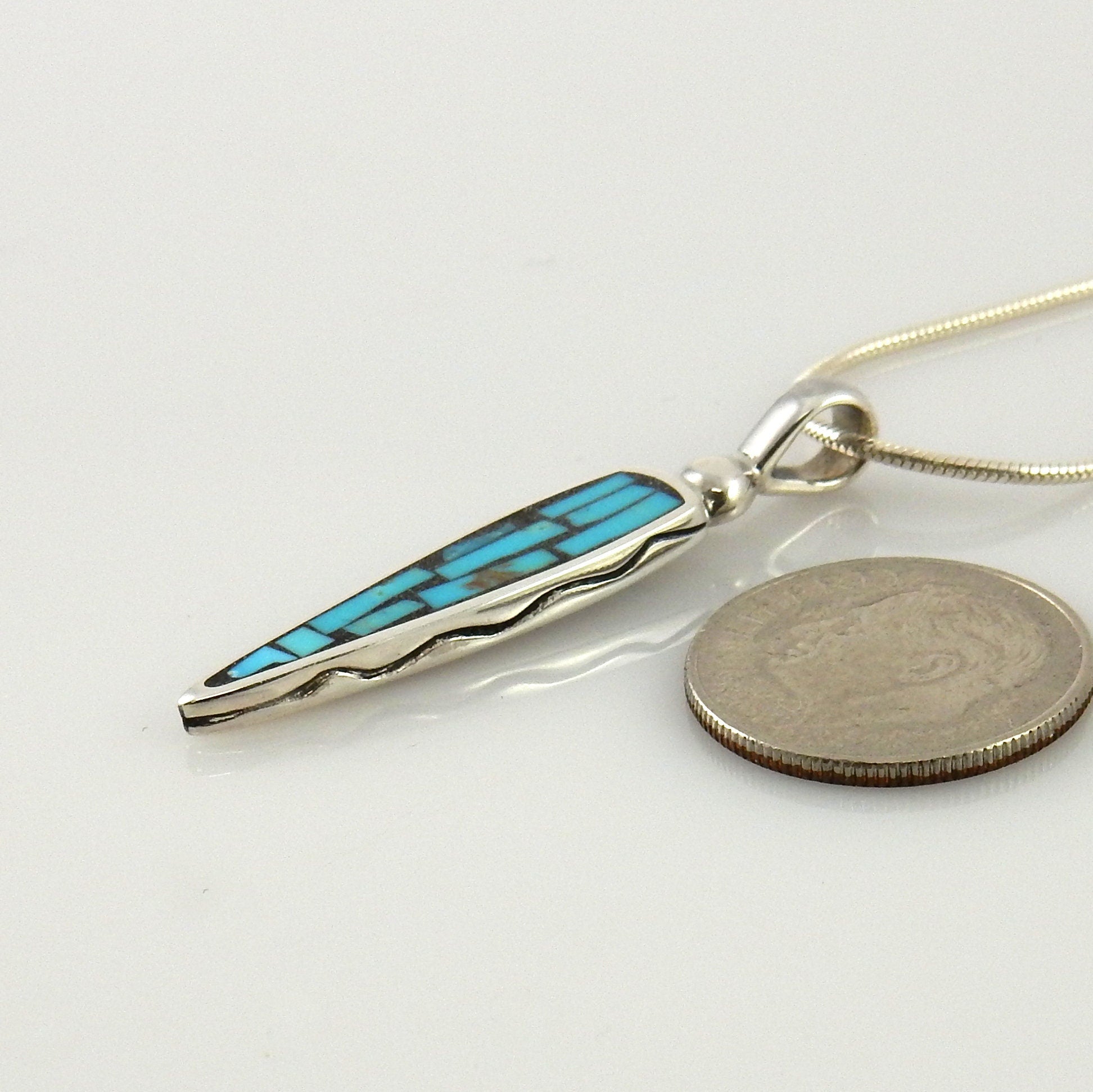 Mosaic turquoise inlay pendant, silver mosaic inlay pendant, unique turquoise mosaic pendant, silver inlay necklace, modern mosaic pendant - DeSantis