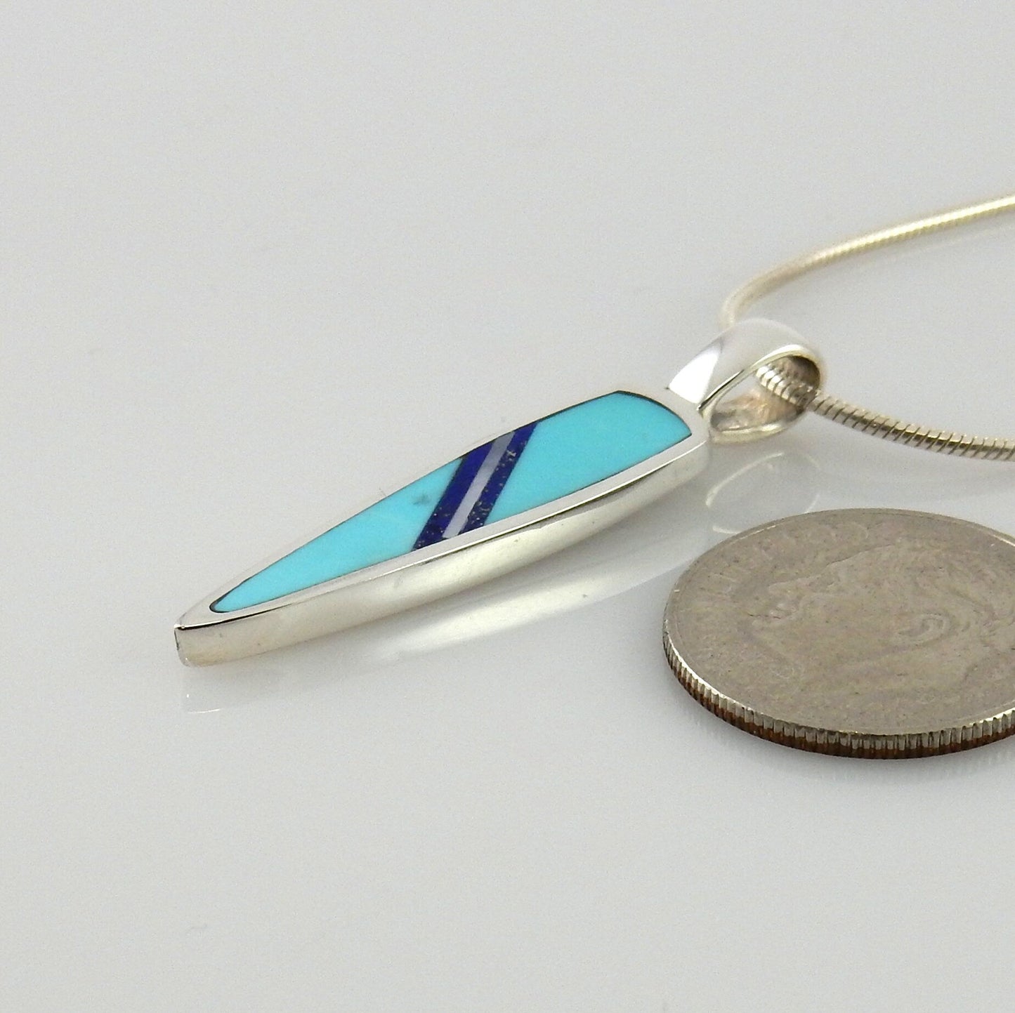 Multistone inlay pendant/silver inlay pendant/unique turquoise inlay pendant/unique silver inlay necklace/modern inlay pendant/inlay jewelry - DeSantis