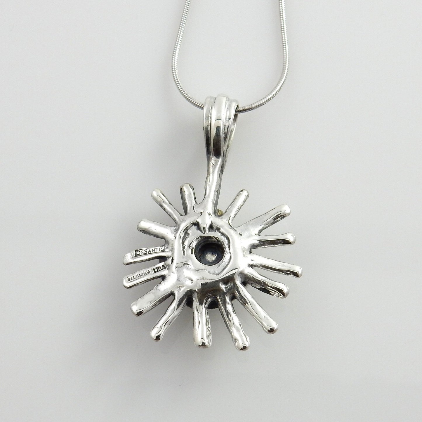 One - of - a - kind Sterling Silver Blue Turquoise Pendant, Unique Spiderweb Sterling Turquoise Drop Pendant, Silver Turquoise Pendant w/ Gold - DeSantis