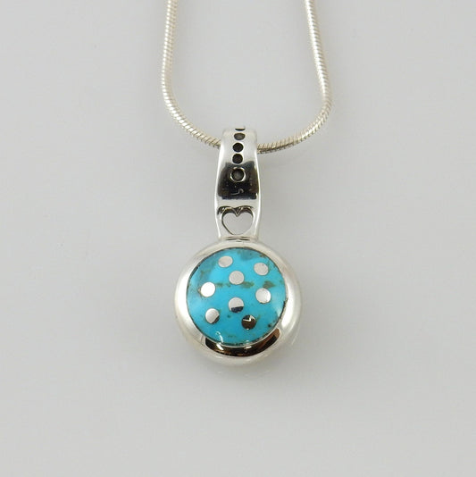 Silver blue turquoise inlay pendant, sterling silver turquoise pendant, handmade inlay jewelry, sleeping beauty turquoise unique pendant - DeSantis