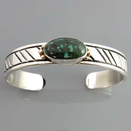 Silver handcrafted green spiderweb turquoise cuff bracelet, sterling two toned turquoise cuff bracelet, sterling silver turquoise bracelet - DeSantis