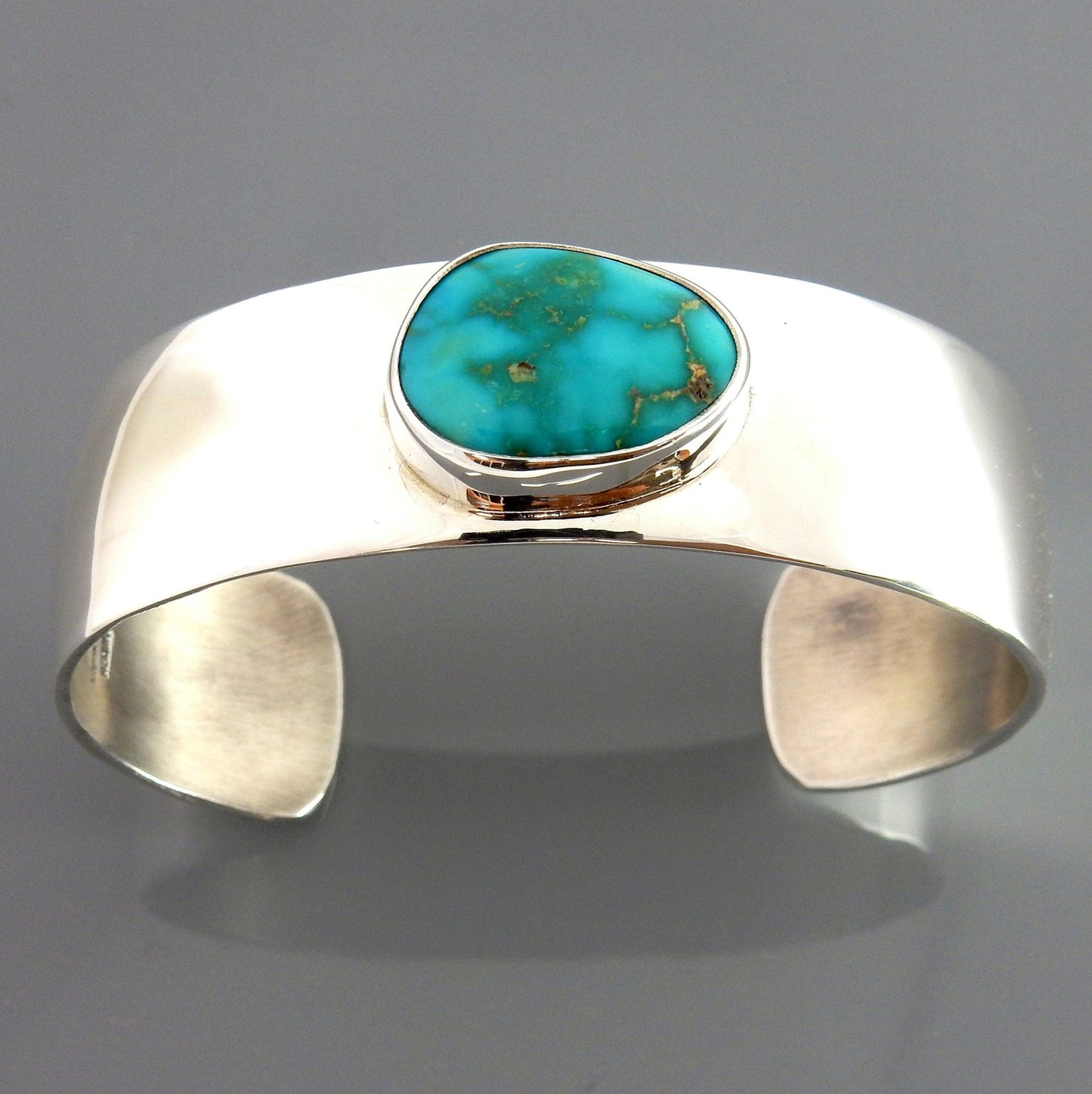 Silver handmade modern royston turquoise cuff bracelet, Simple sterling silver turquoise bracelet, sterling handmade unique cuff bracelet - DeSantis