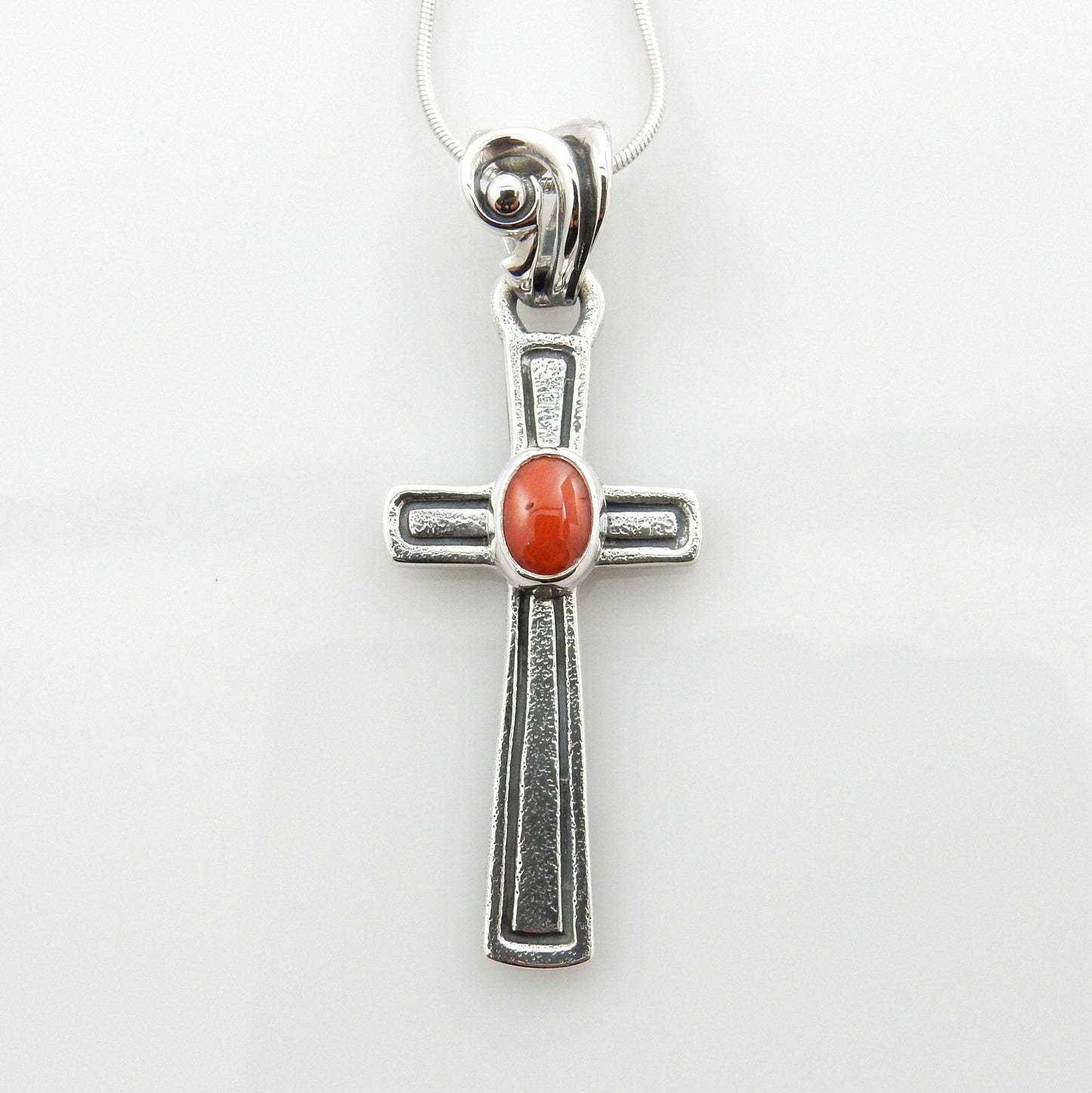 Silver red coral cross pendant/red coral silver cross pendant/silver cross pendant/unique silver red coral cross pendant/red coral pendant - DeSantis