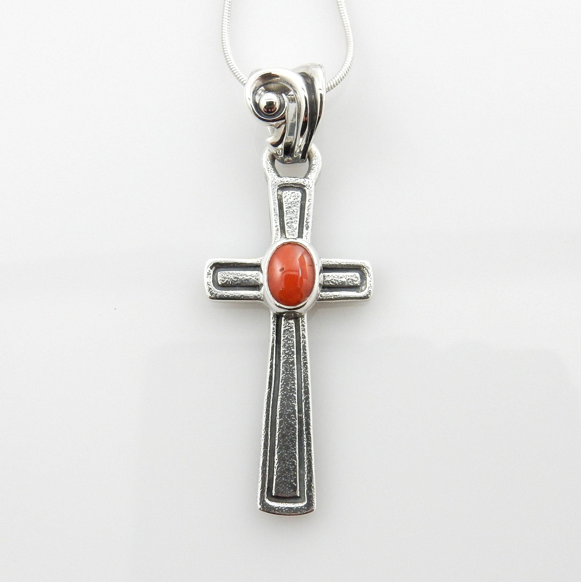 Silver red coral cross pendant/red coral silver cross pendant/silver cross pendant/unique silver red coral cross pendant/red coral pendant - DeSantis