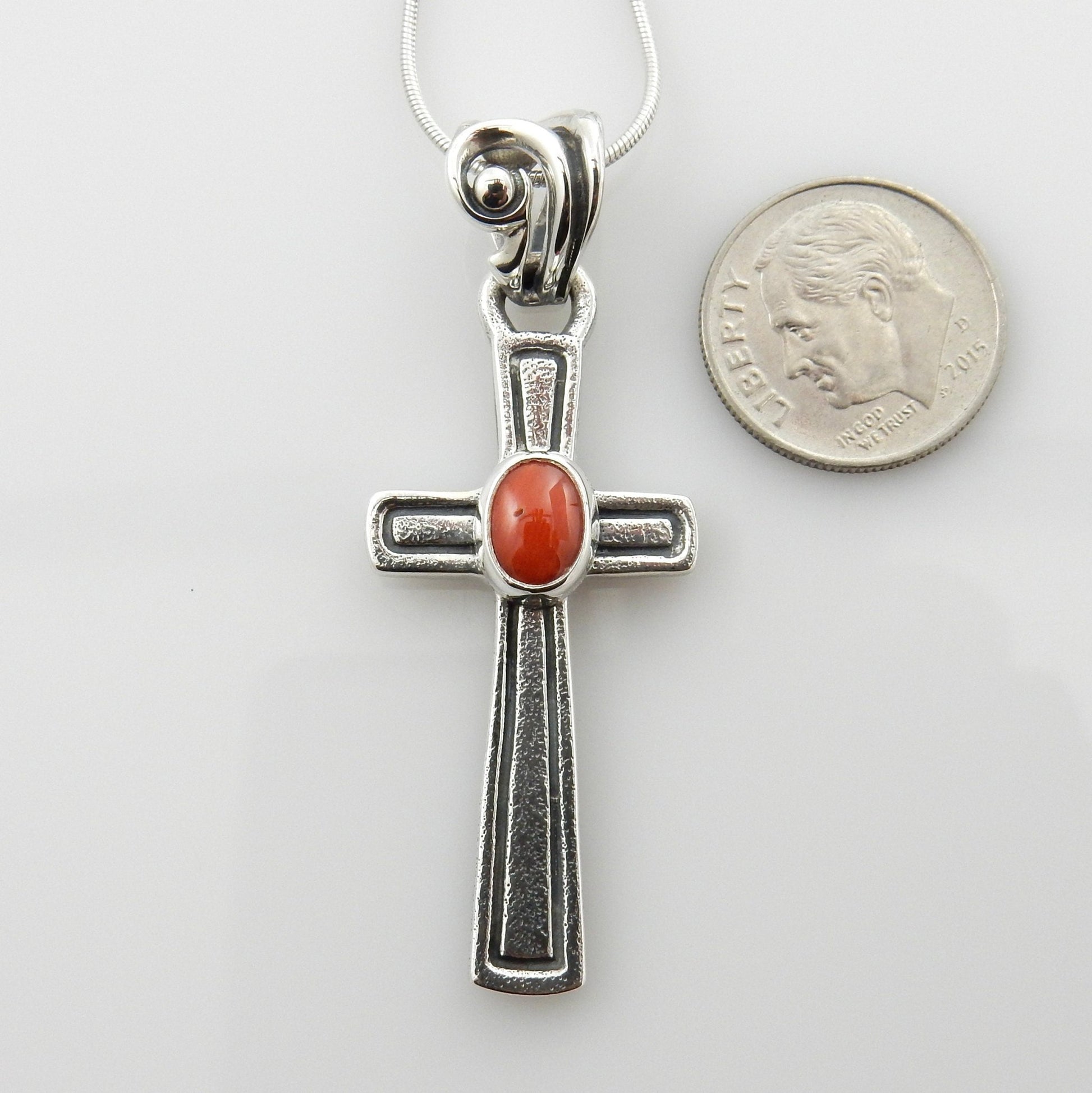 Silver red coral cross pendant/red coral silver cross pendant/silver cross pendant/unique silver red coral cross pendant/red coral pendant - DeSantis