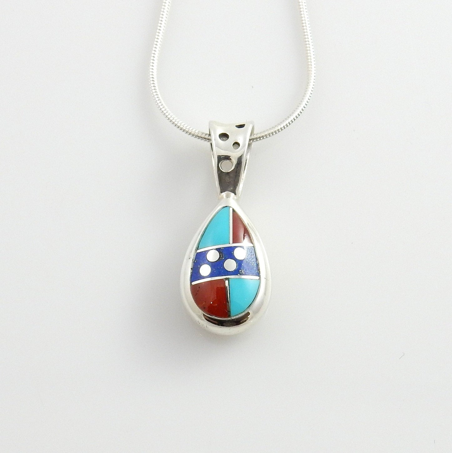 Silver turquoise lapis turquoise coral floating pendant, sterling turquoise lapis pendant, inlay pendant, turquoise unique inlay pendant - DeSantis
