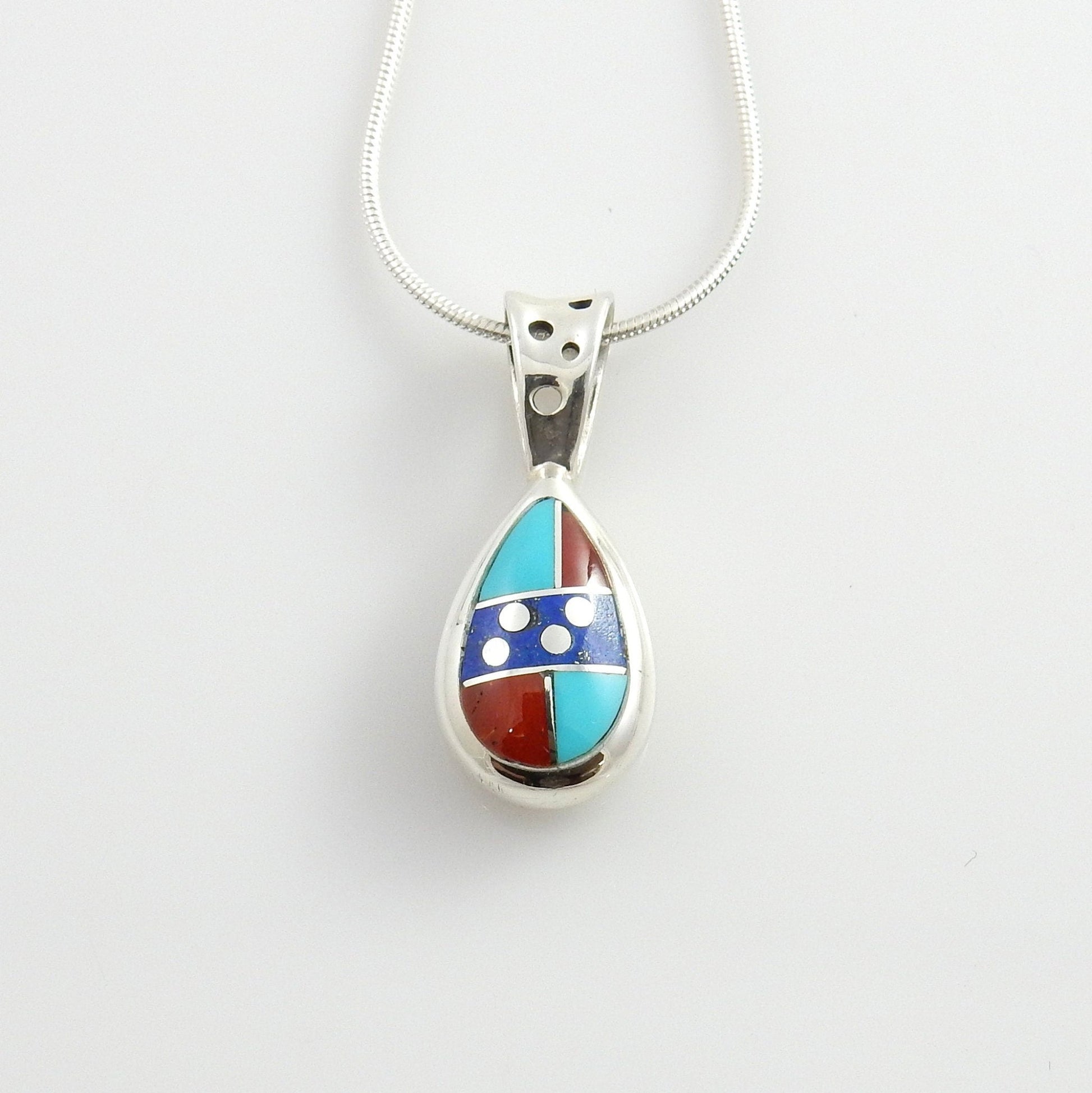 Silver turquoise lapis turquoise coral floating pendant, sterling turquoise lapis pendant, inlay pendant, turquoise unique inlay pendant - DeSantis