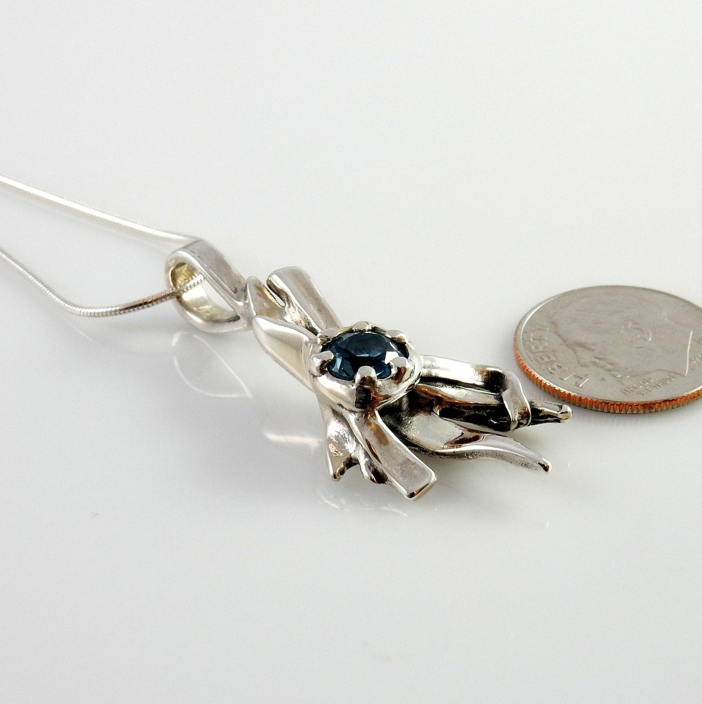 Sterling Silver Blue Topaz Handmade Pendant, Beautiful silver topaz drop pendant, topaz designer silver .925 drop pendant with chain - DeSantis