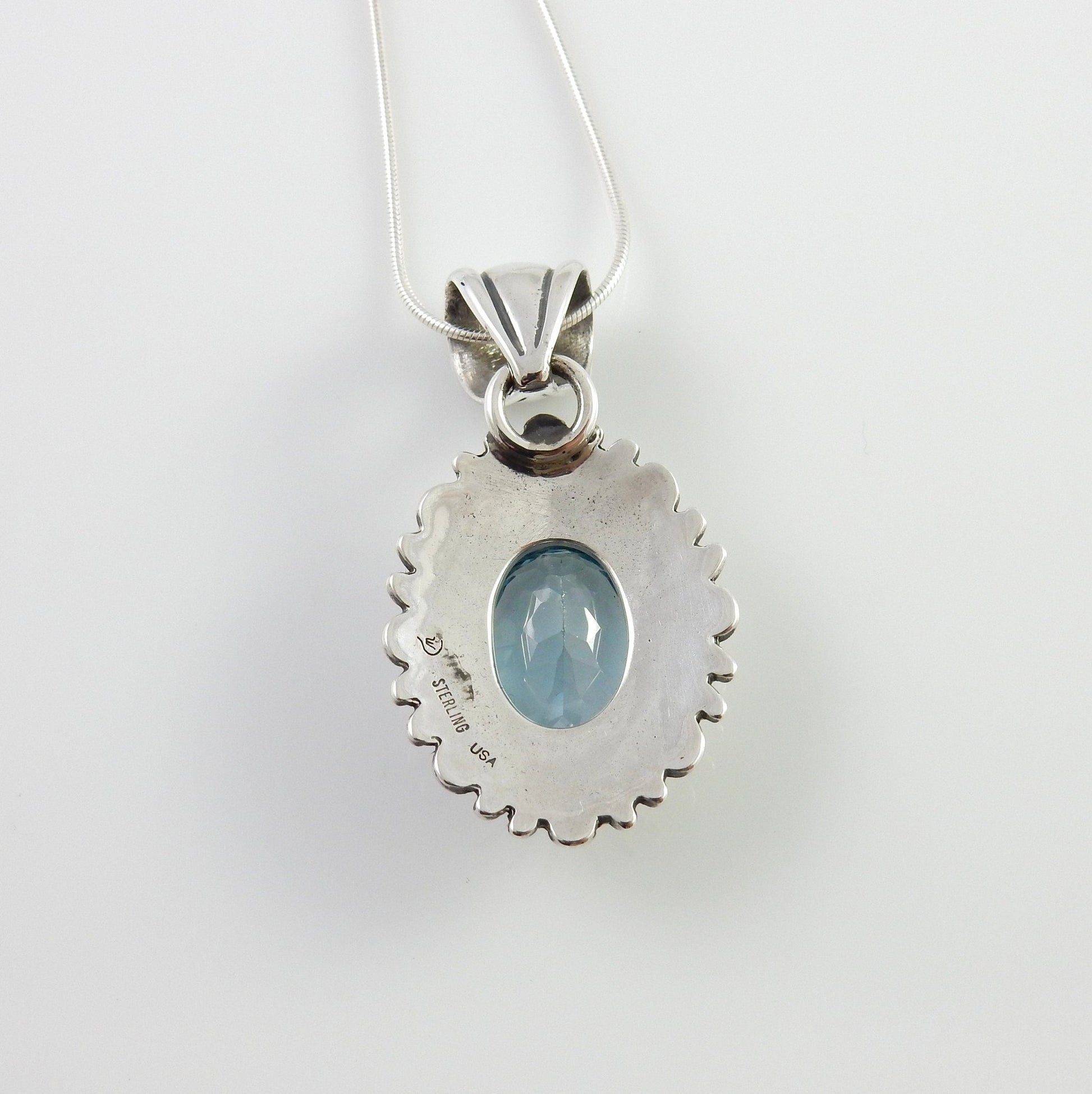Sterling Silver Blue Topaz Handmade Pendant, Beautiful silver topaz drop pendant, topaz designer silver .925 drop pendant with chain - DeSantis