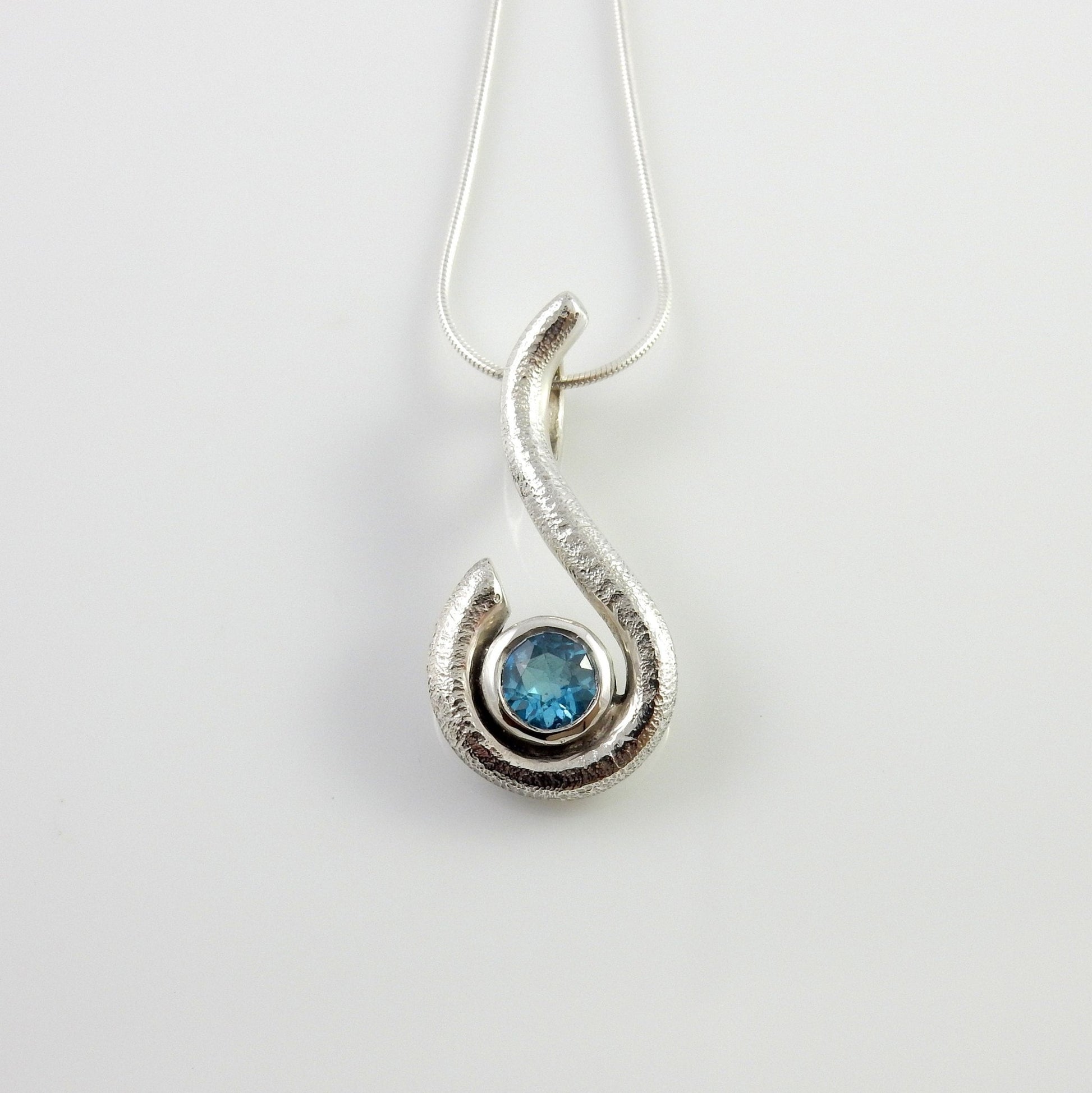 Sterling Silver Blue Topaz Handmade Pendant, Beautiful silver topaz drop pendant, topaz designer silver .925 drop pendant with chain - DeSantis