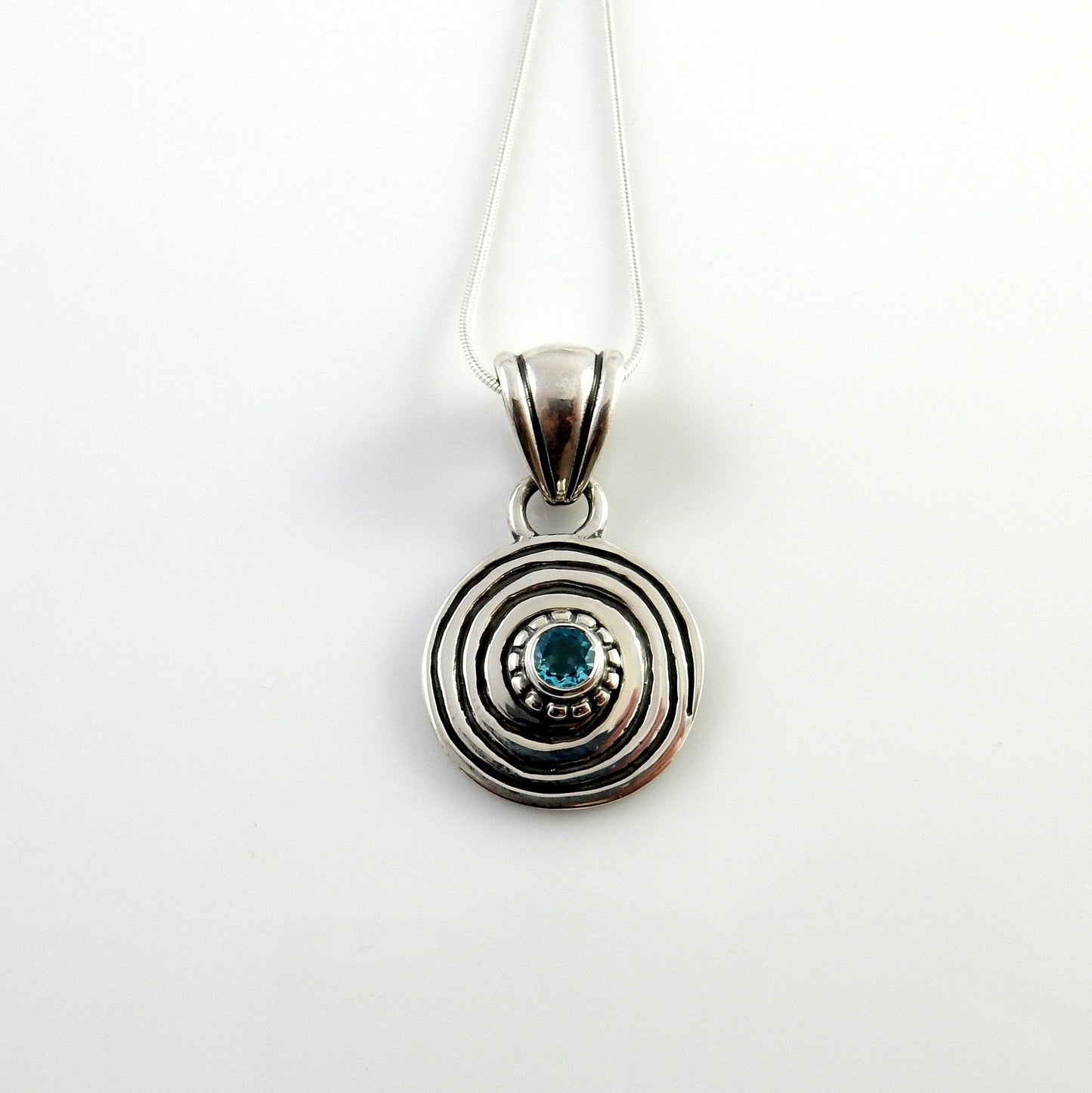 Sterling Silver Blue Topaz Handmade Pendant, silver topaz drop pendant, topaz designer silver drop pendant with chain - DeSantis