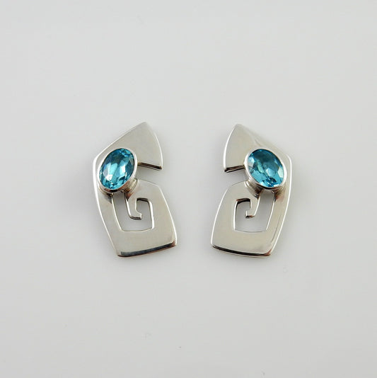 Sterling Silver Blue Topaz Post Earrings - DeSantis