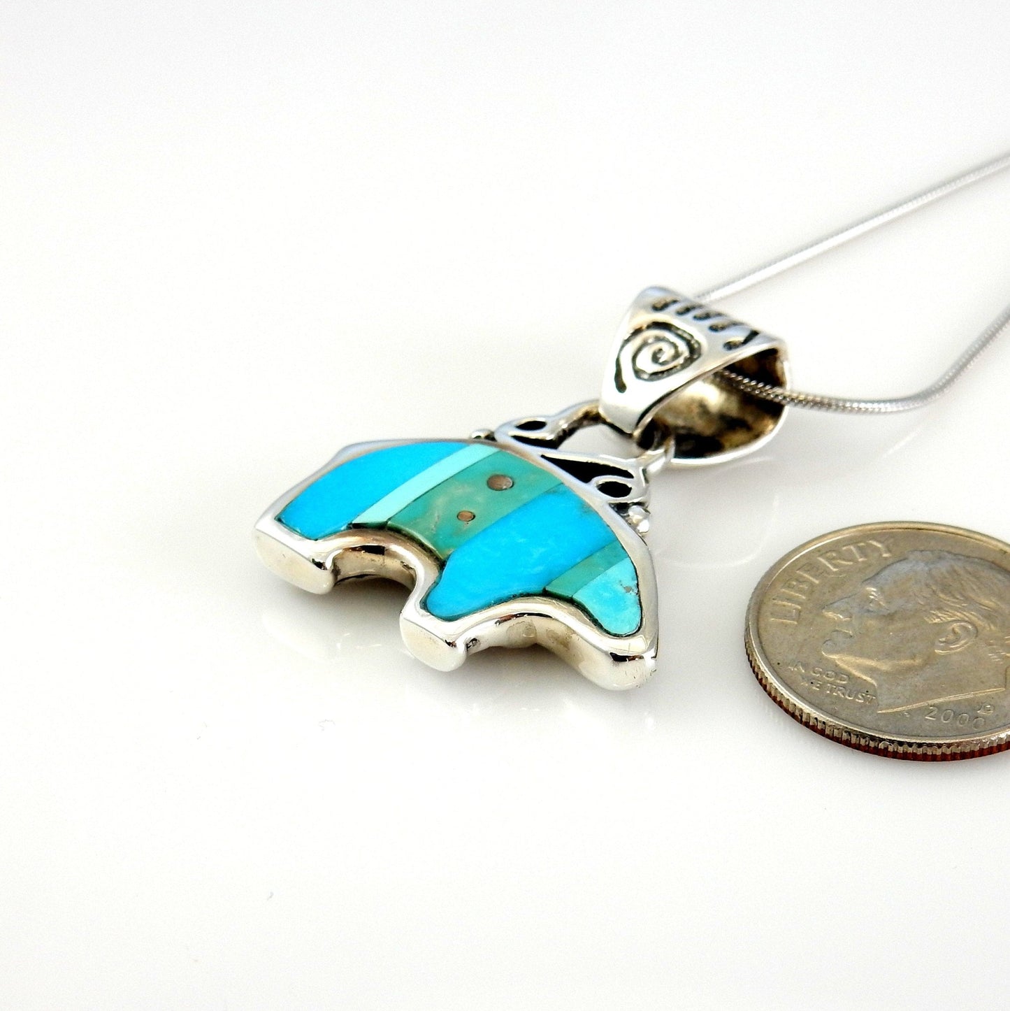 Sterling Silver Blue Turquoise Inlay Bear Pendant - DeSantis