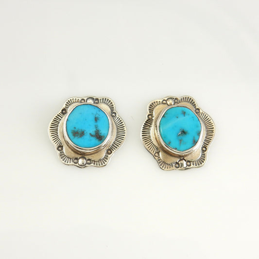 Sterling Silver Blue Turquoise Stamped Post Earrings - DeSantis