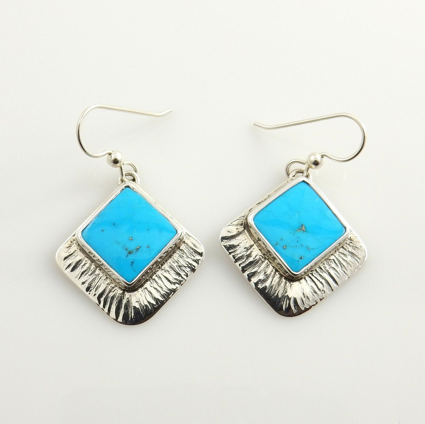 Sterling Silver Blue Turquoise Textured Dangle Earrings - DeSantis