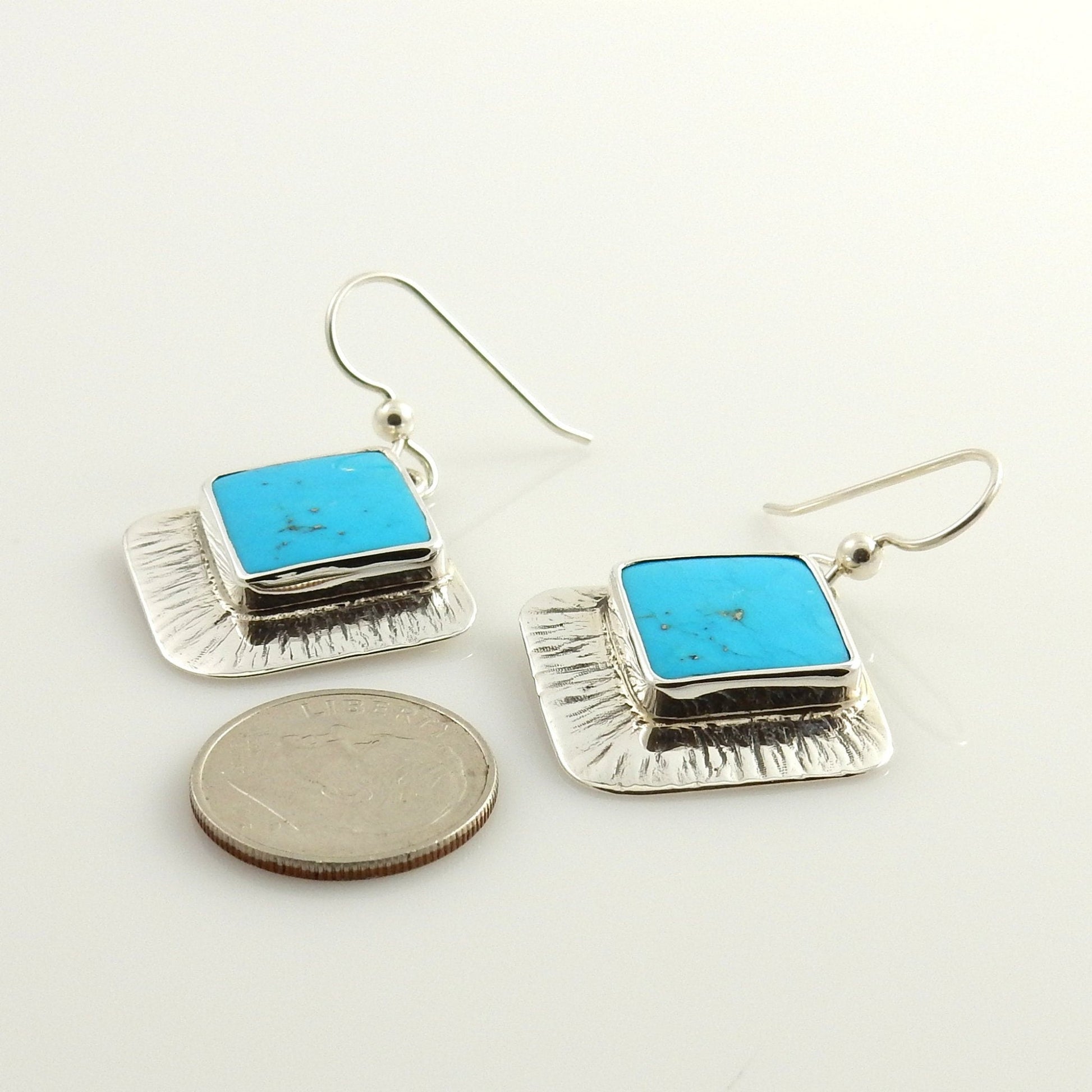 Sterling Silver Blue Turquoise Textured Dangle Earrings - DeSantis