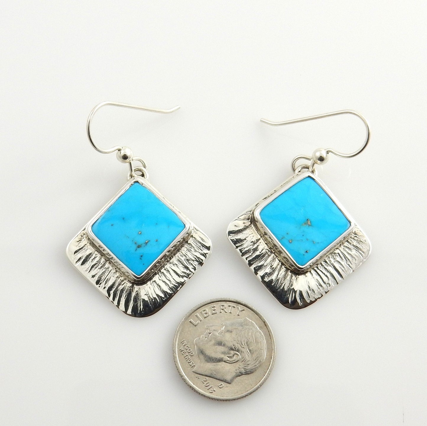 Sterling Silver Blue Turquoise Textured Dangle Earrings - DeSantis