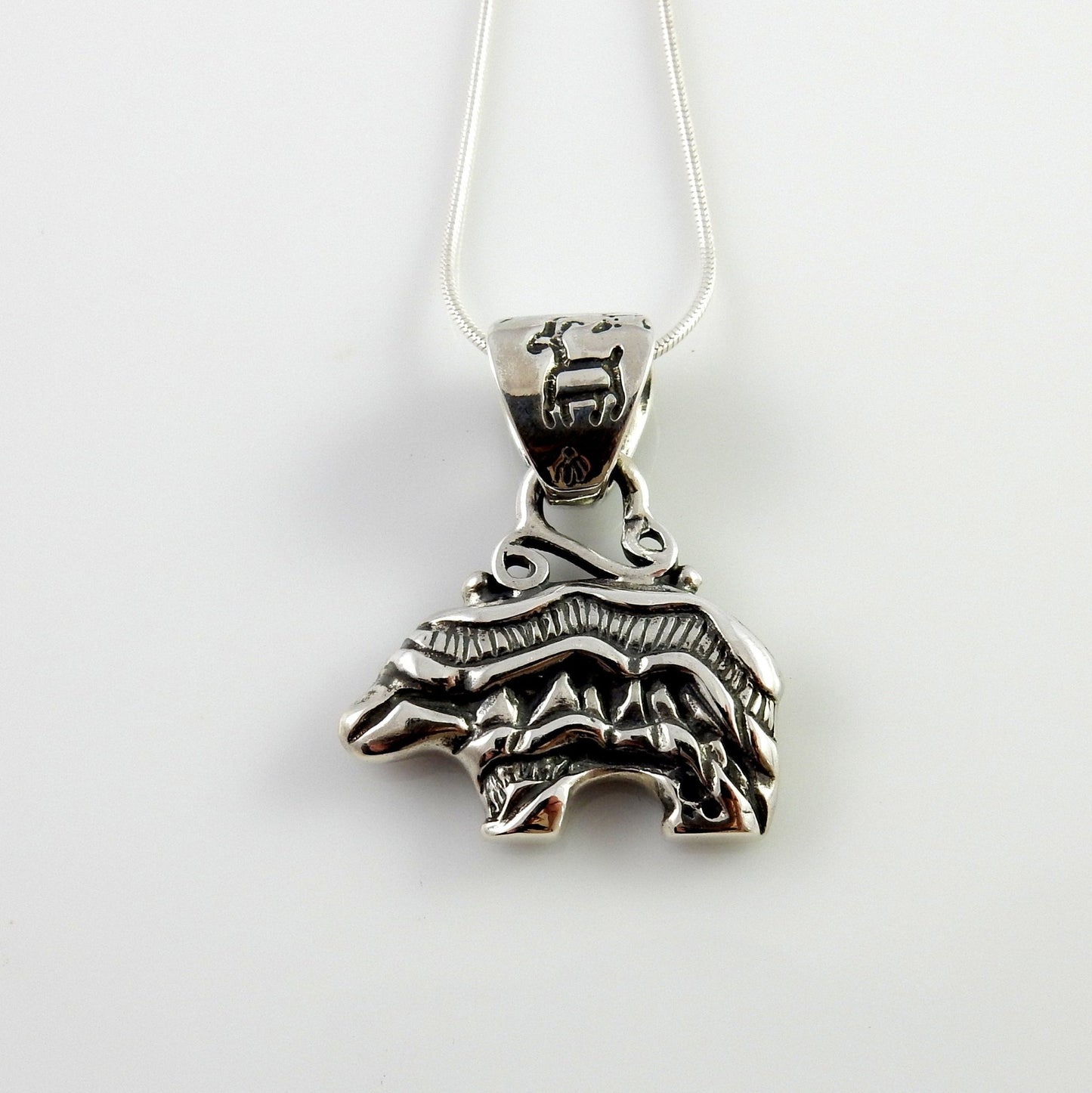Sterling Silver Mother of Pearl Lapis Diamond Inlay Bear Pendant - DeSantis