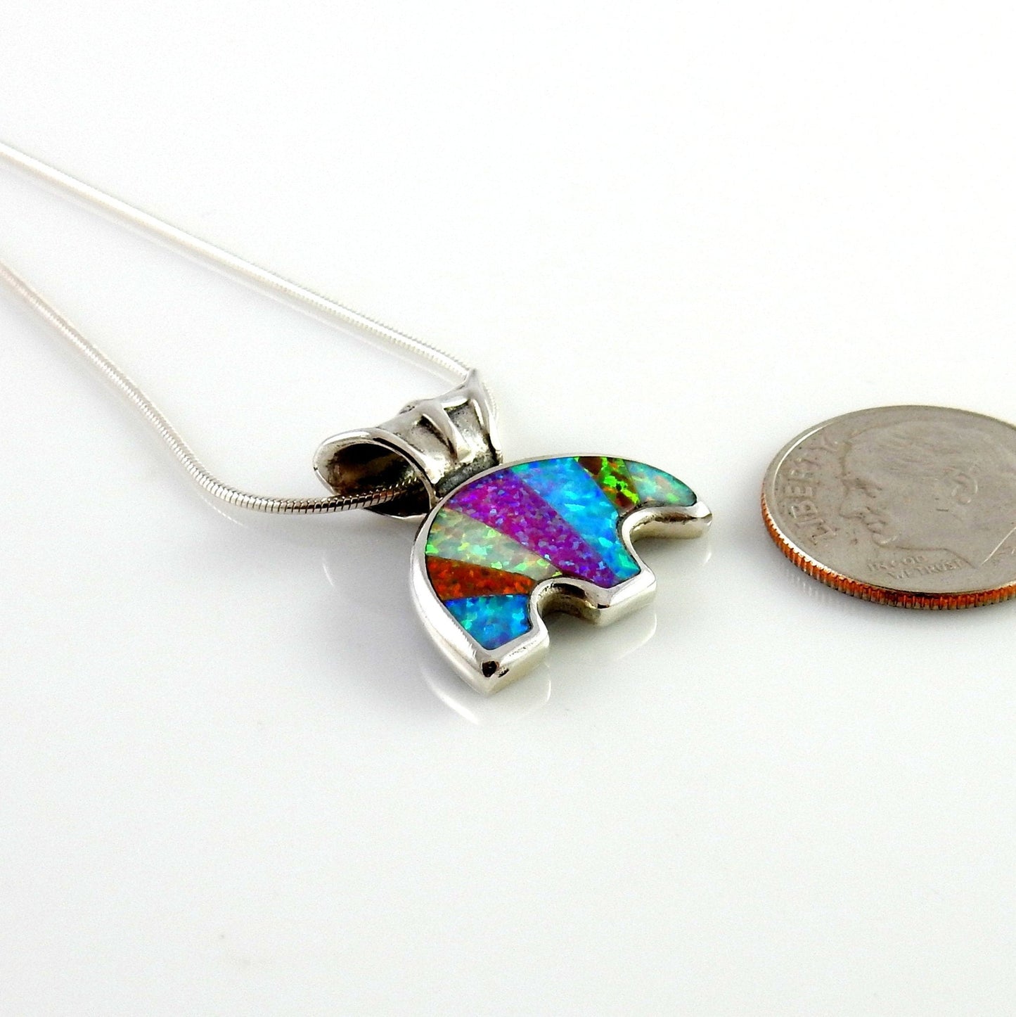 Sterling Silver Multi - colored Opal Inlay Bear Pendant - DeSantis