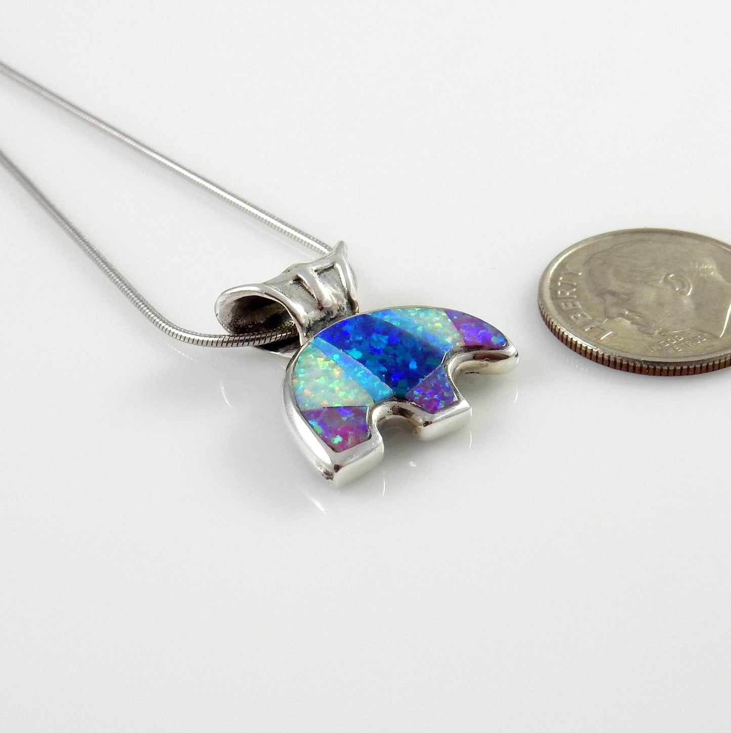 Sterling Silver Multi - colored Opal Inlay Bear Pendant - DeSantis