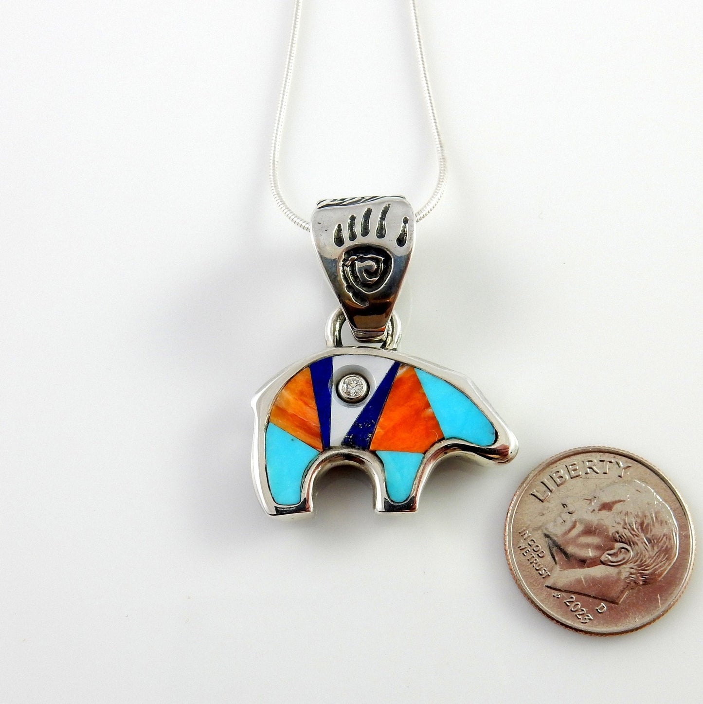 Sterling Silver Multi - stone Diamond Inlay Bear Pendant - DeSantis