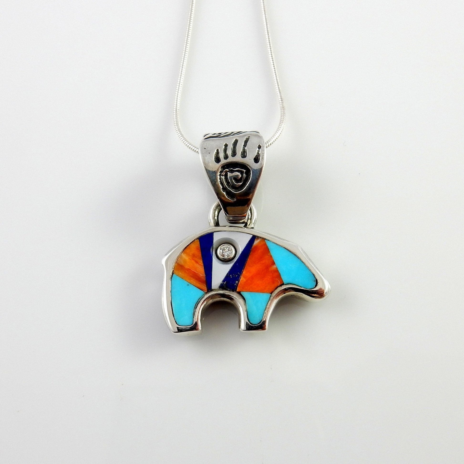 Sterling Silver Multi - stone Diamond Inlay Bear Pendant - DeSantis