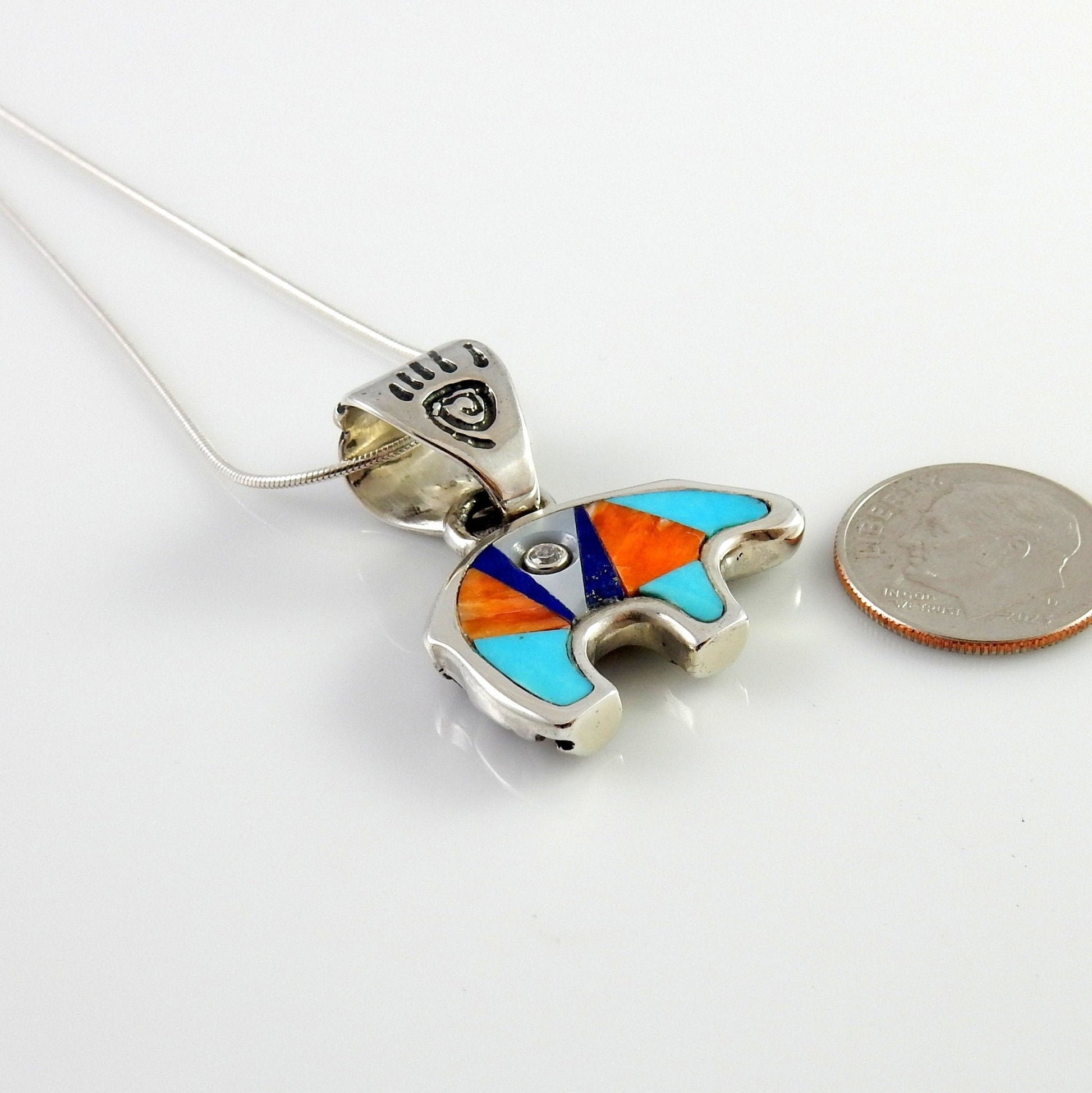 Sterling Silver Multi - stone Diamond Inlay Bear Pendant - DeSantis