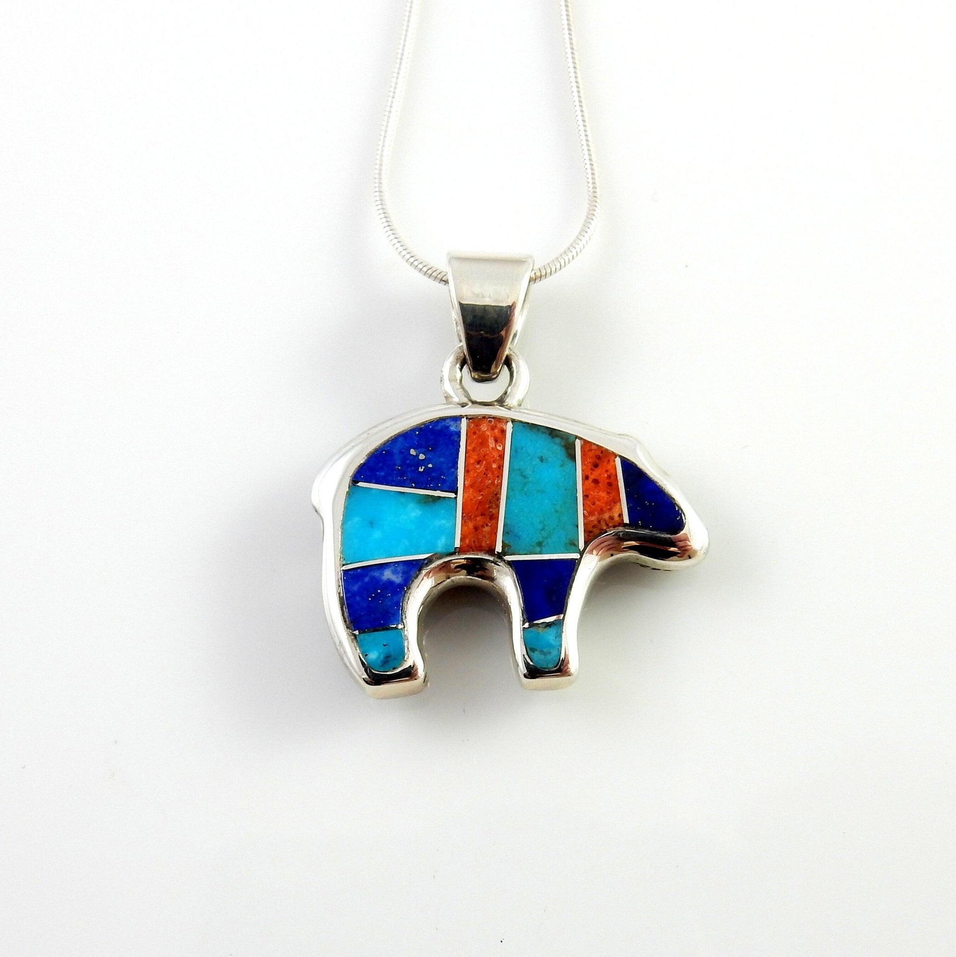 Sterling Silver Multi - stone Inlay Bear Pendant - DeSantis