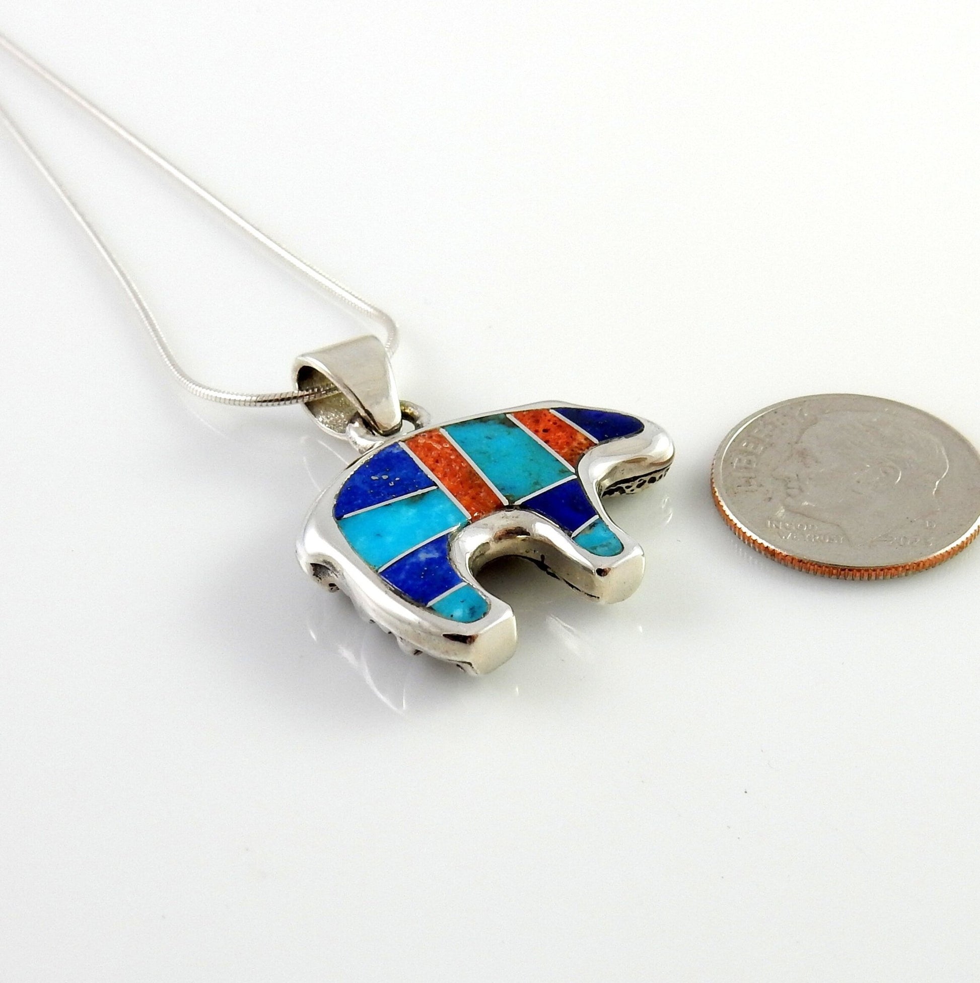 Sterling Silver Multi - stone Inlay Bear Pendant - DeSantis