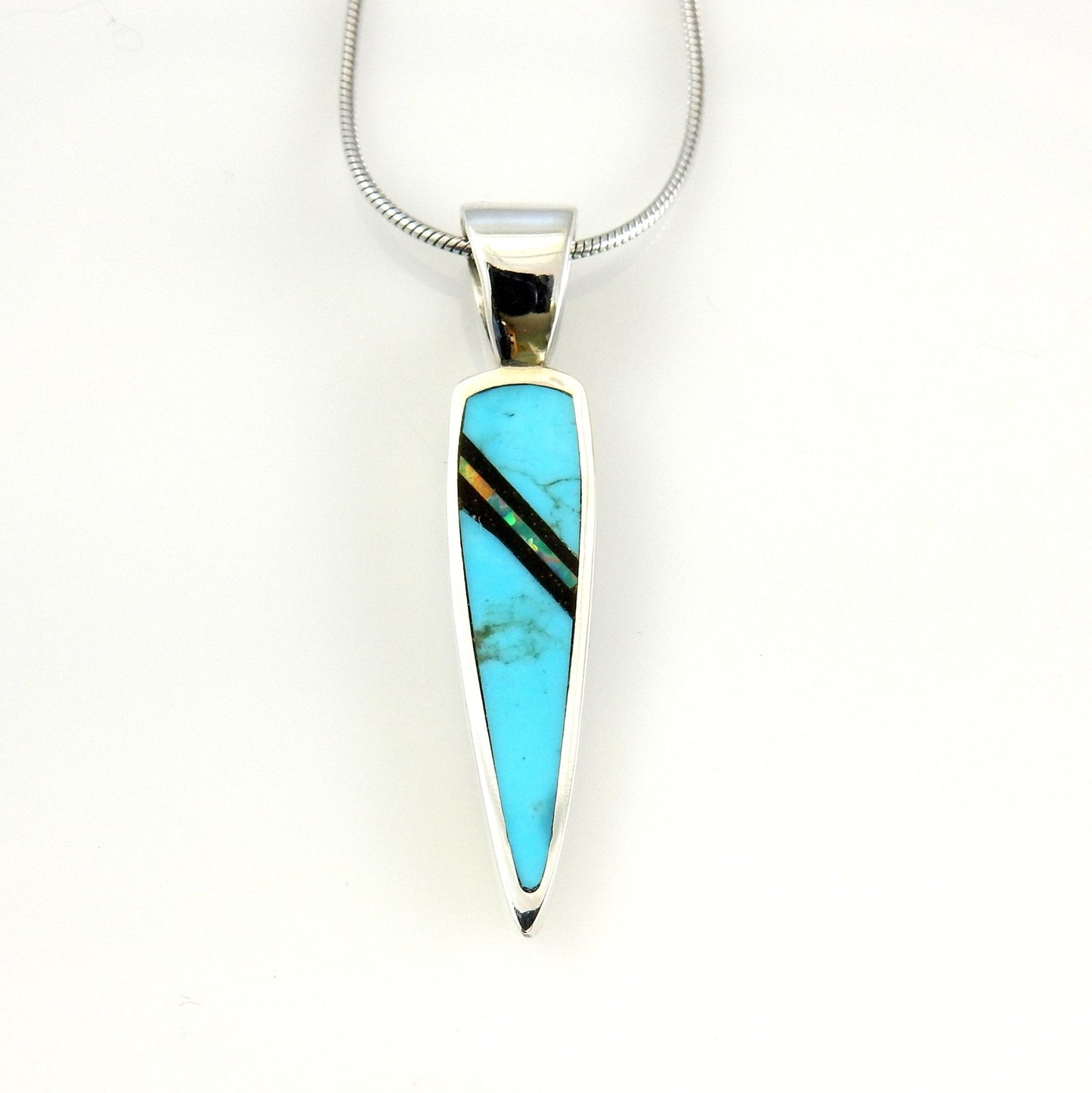 Sterling Silver Multi - stone Inlay Drop Pendant - DeSantis