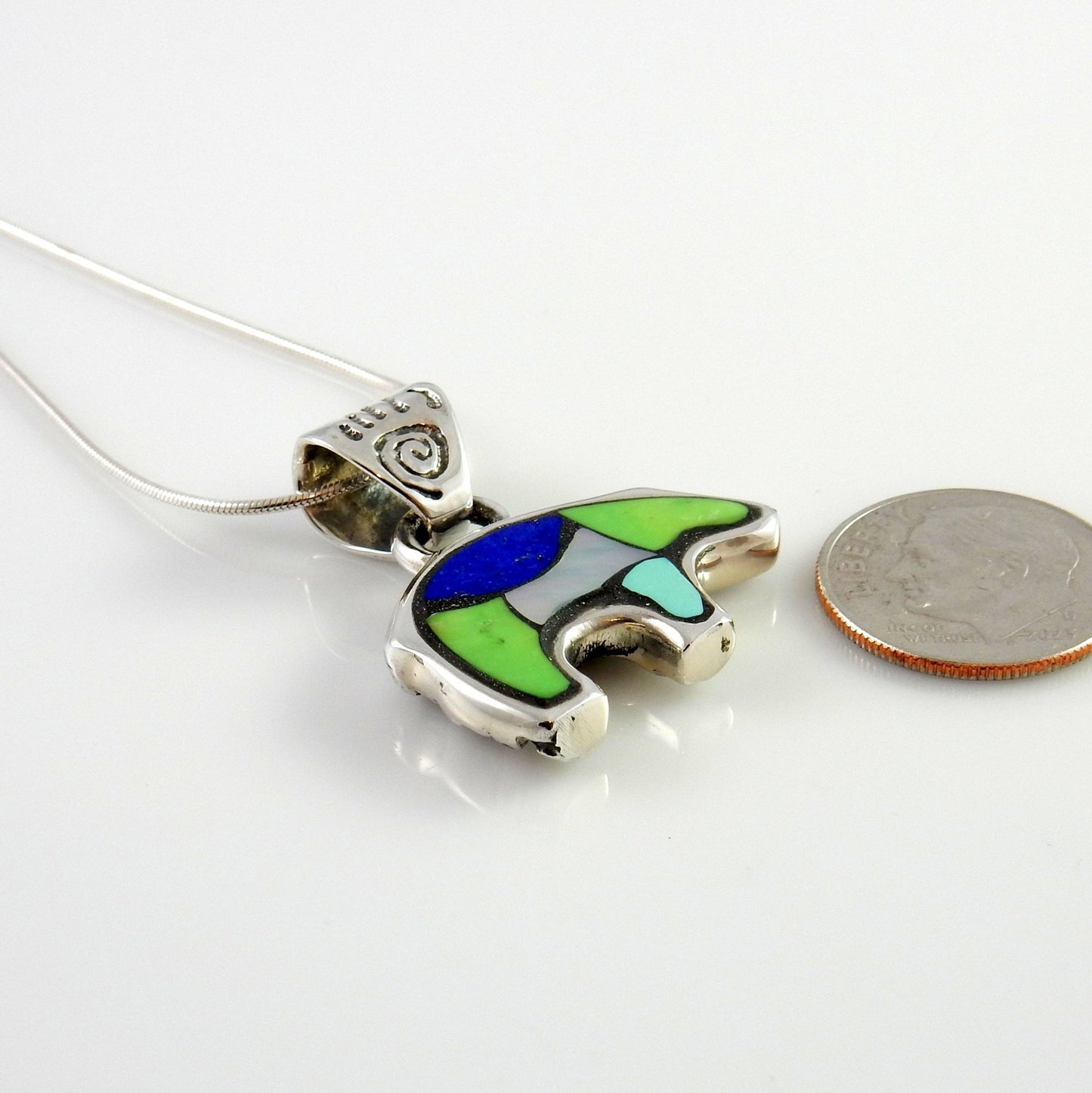 Sterling Silver Multi - stone Mosaic Inlay Bear Pendant - DeSantis