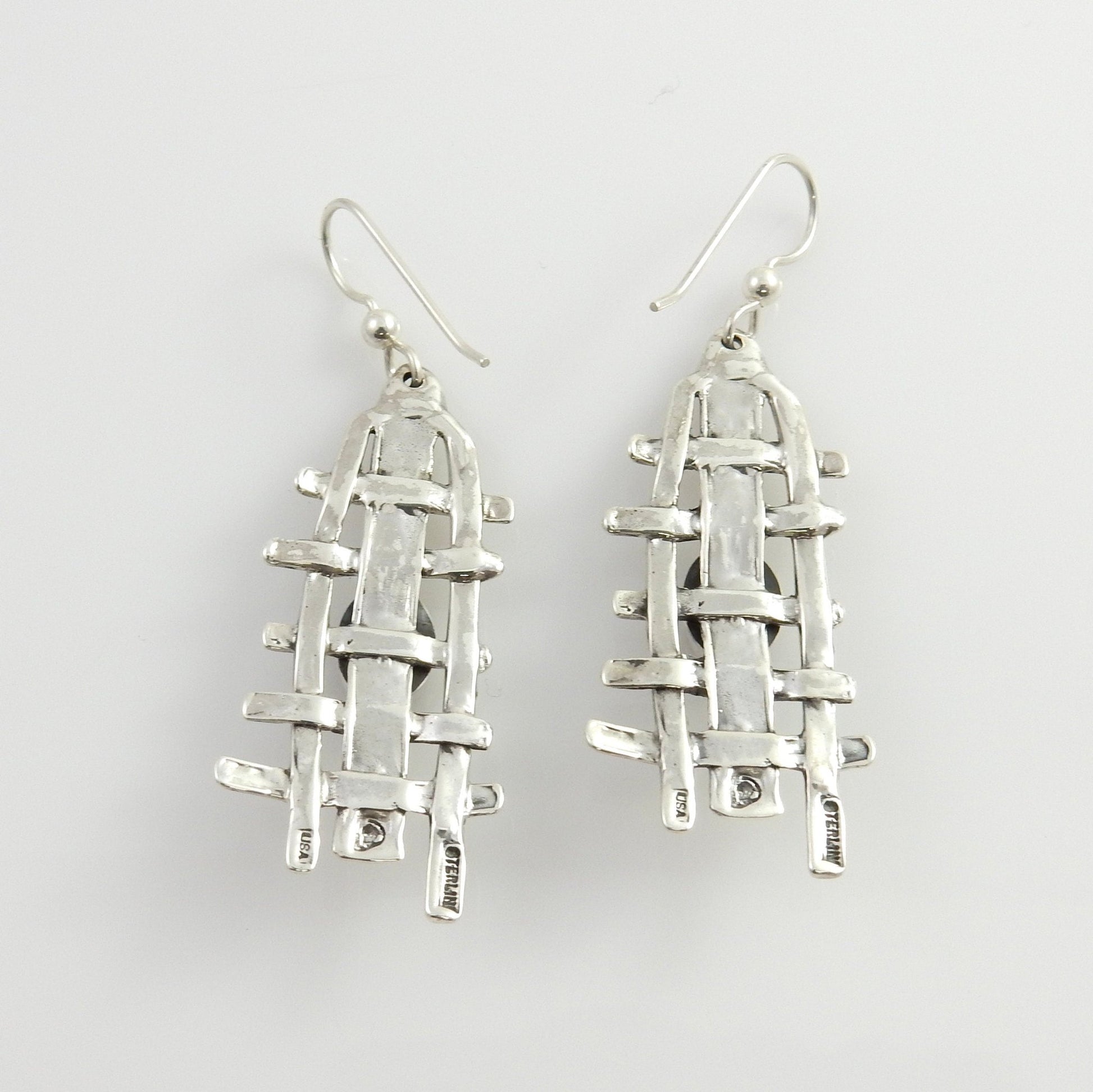 Sterling Silver Spiderweb Turquoise Weave Dangle Earrings - DeSantis