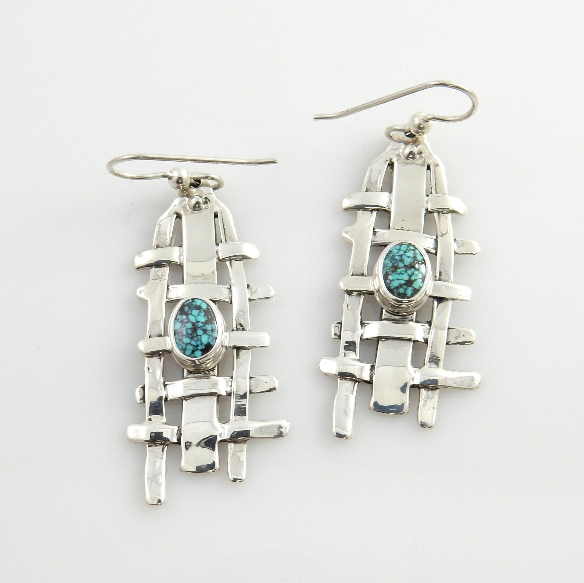 Sterling Silver Spiderweb Turquoise Weave Dangle Earrings - DeSantis