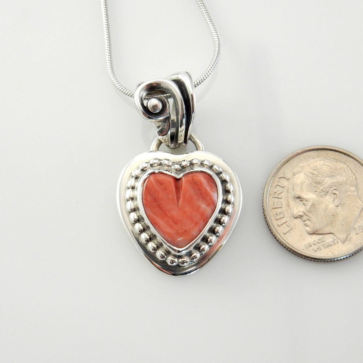 Sterling Silver Spiny Oyster Handmade Heart Pendant, Beautiful silver spiny oyster drop pendant, spiny oyster southwestern Heart pendant - DeSantis