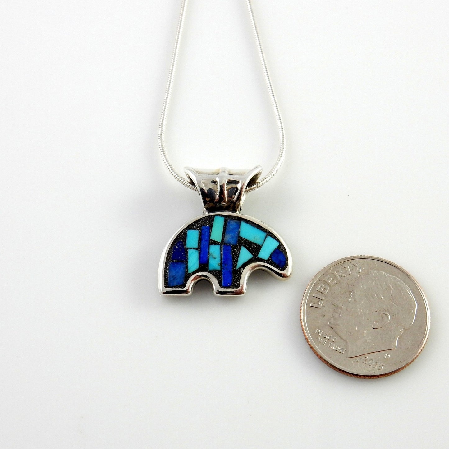 Sterling Silver Turquoise Lapis Mosaic Bear Pendant - DeSantis