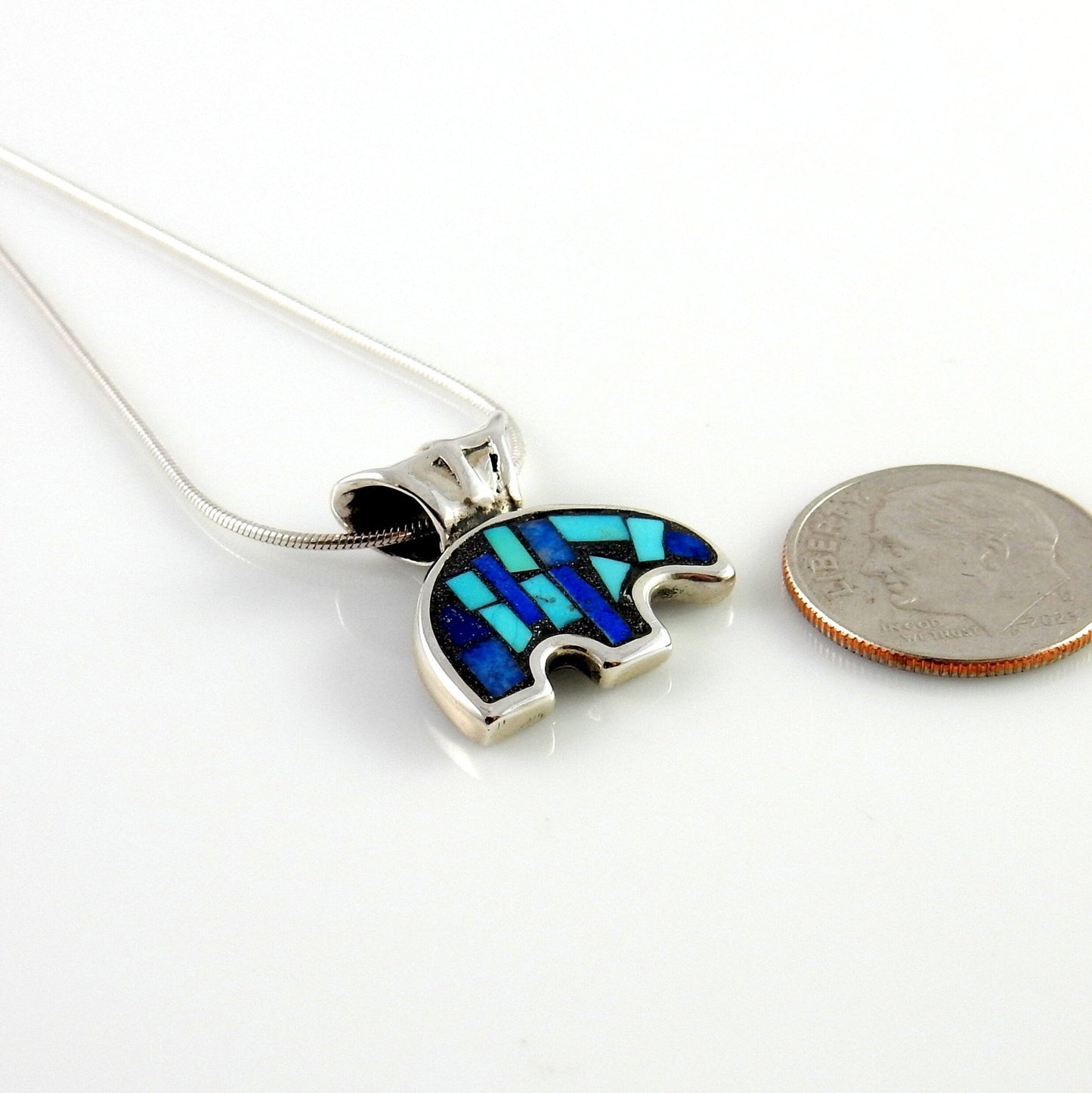 Sterling Silver Turquoise Lapis Mosaic Bear Pendant - DeSantis